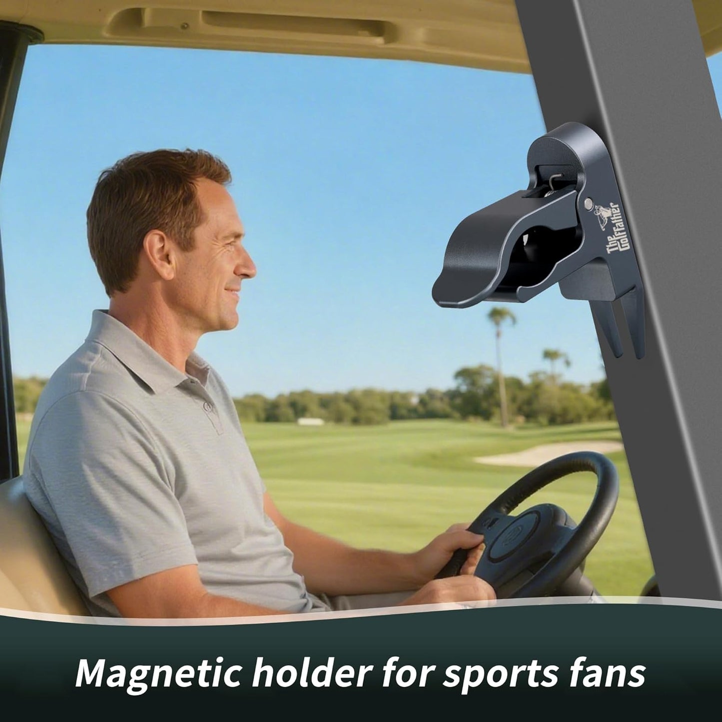 Magnetic Holder for Golf Cart, Divot Repair Tool, Dual-Mode Magnetic Mount & Turf Fork, Aluminum Alloy, Water-Resistant, Attaches to Ferromagnetic Steel/Iron Surfaces