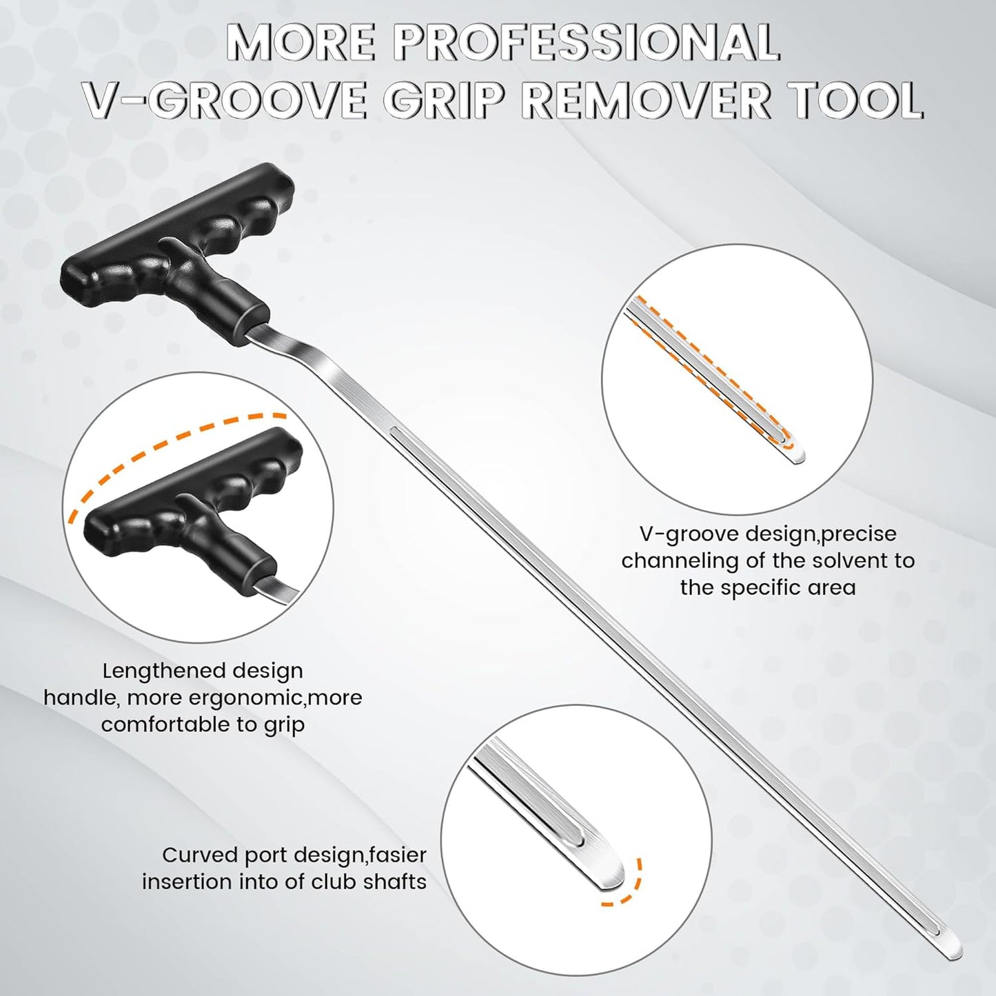 Golf Grip Removal Tool, 12" V-Groove Grip Remover Saver Gripping Tool,High-Carbon Steel Golf Club Grip Remover Tool,Golf Gifts for Men