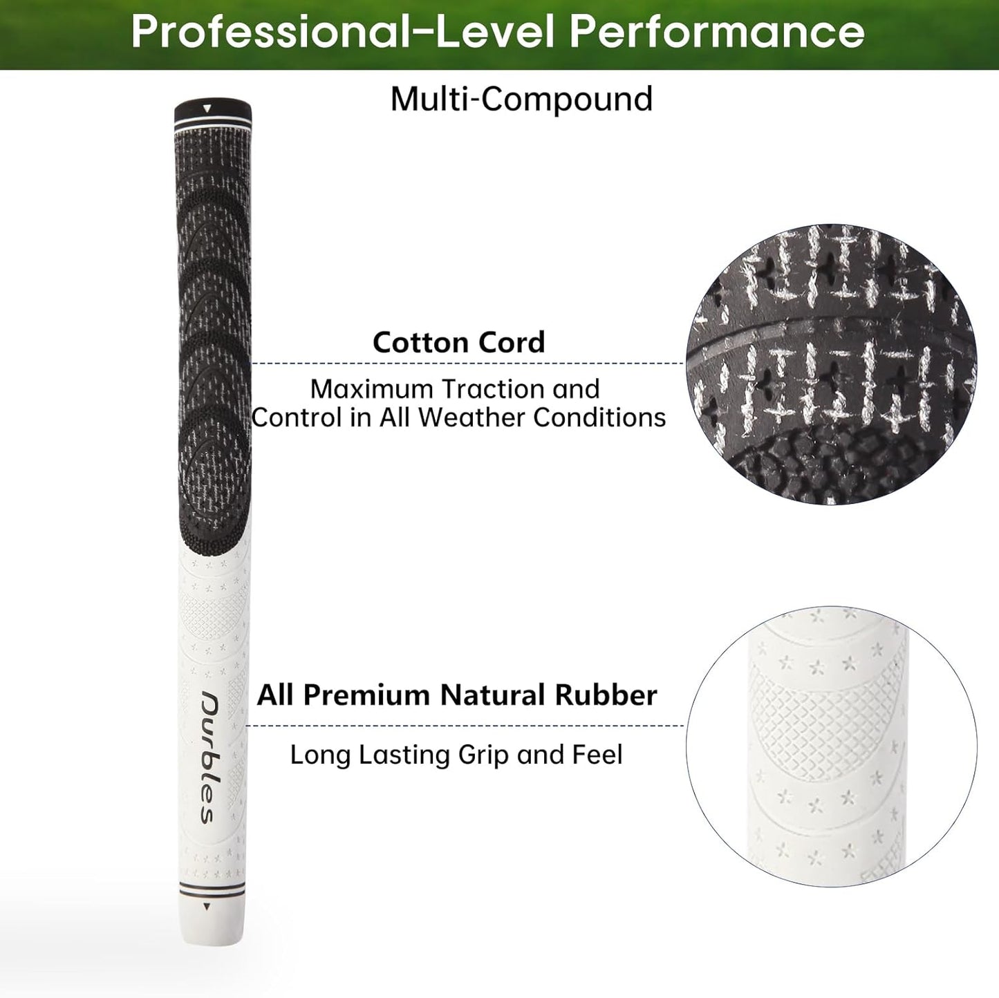 Golf Grips with Regripping Kit – All Weather Multi-Compound Golf Club Grips for Men & Women – Corded Rubber Grip Set – Standard & Midsize Wood and Iron Grip Kit – All Level Golfing Accessories