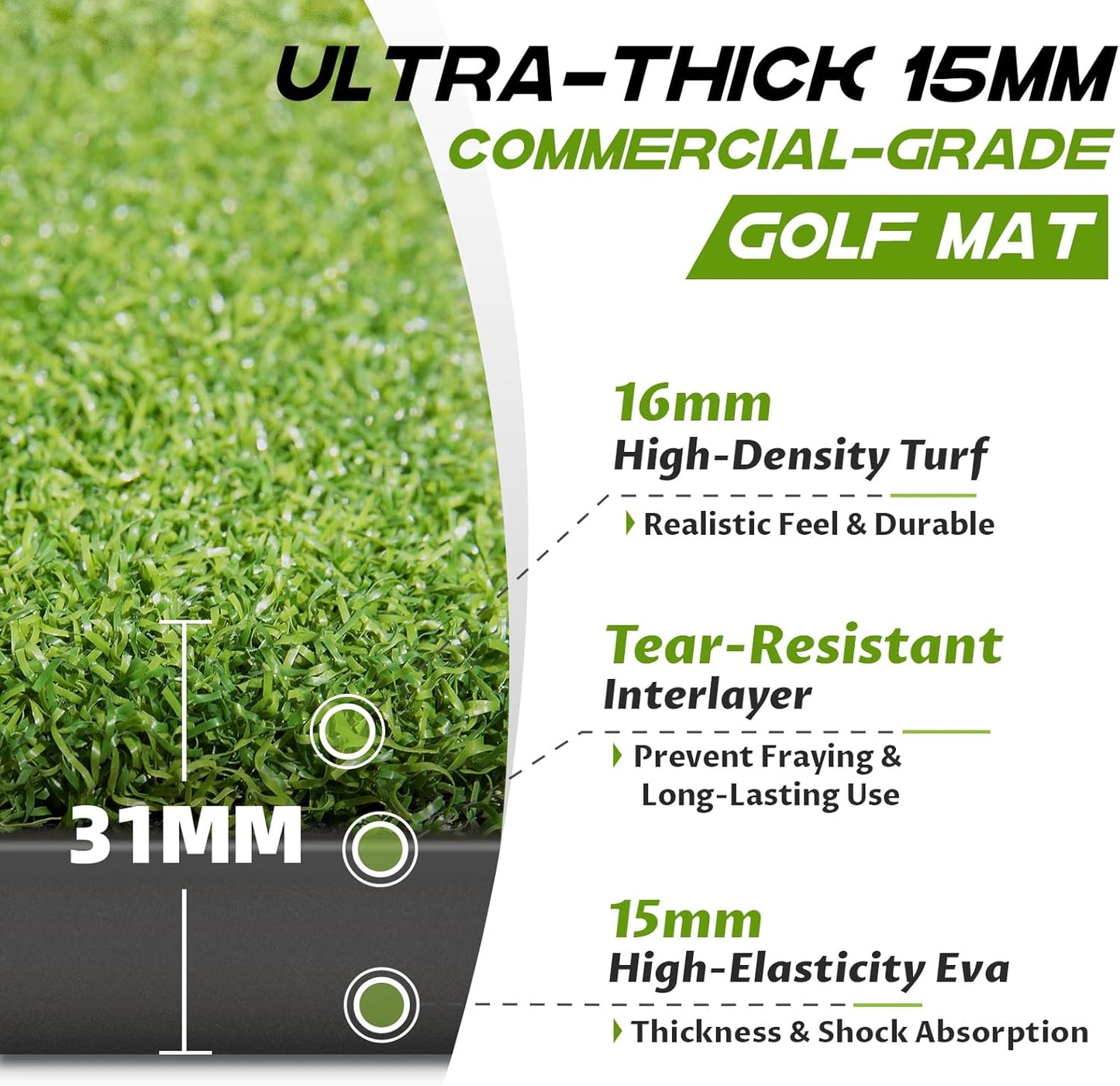 Bltend Golf Mat: 5x4ft & 5x5ft Heavy-Duty Golf Hitting Mats Practice Outdoor/Indoor, Elite Dense Artificial Turf Matt Training Aid for Backyard/Garage/Driving Range/Simulators