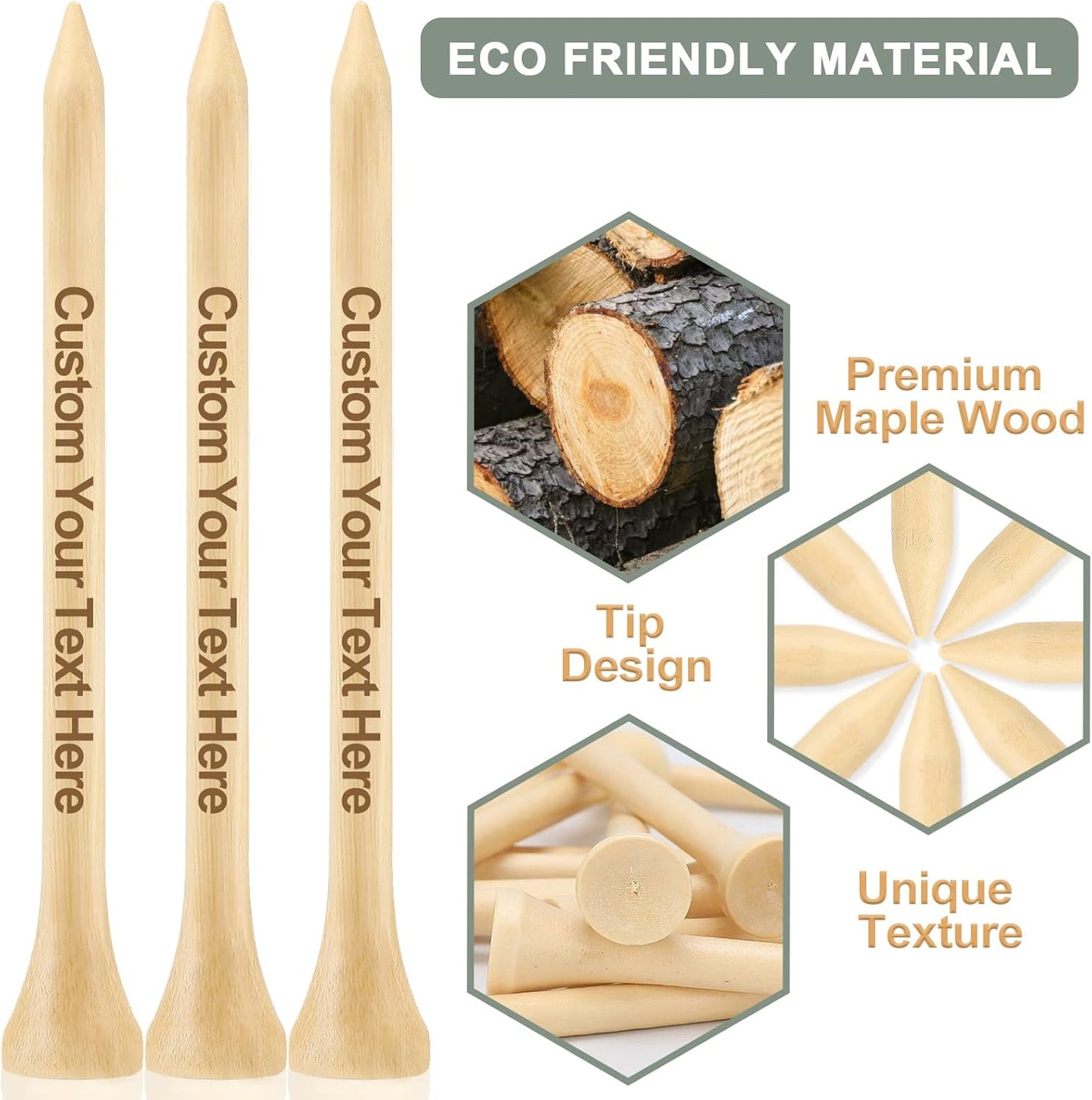 50-500 PCS Personalized Golf Tees in A Pouch, Custom Golf Tees Bulk with Your Name, Text, Logo, Wood Golf Tees 3 1/4" Inch Size, Personalized Golf Gift, and Party Favors