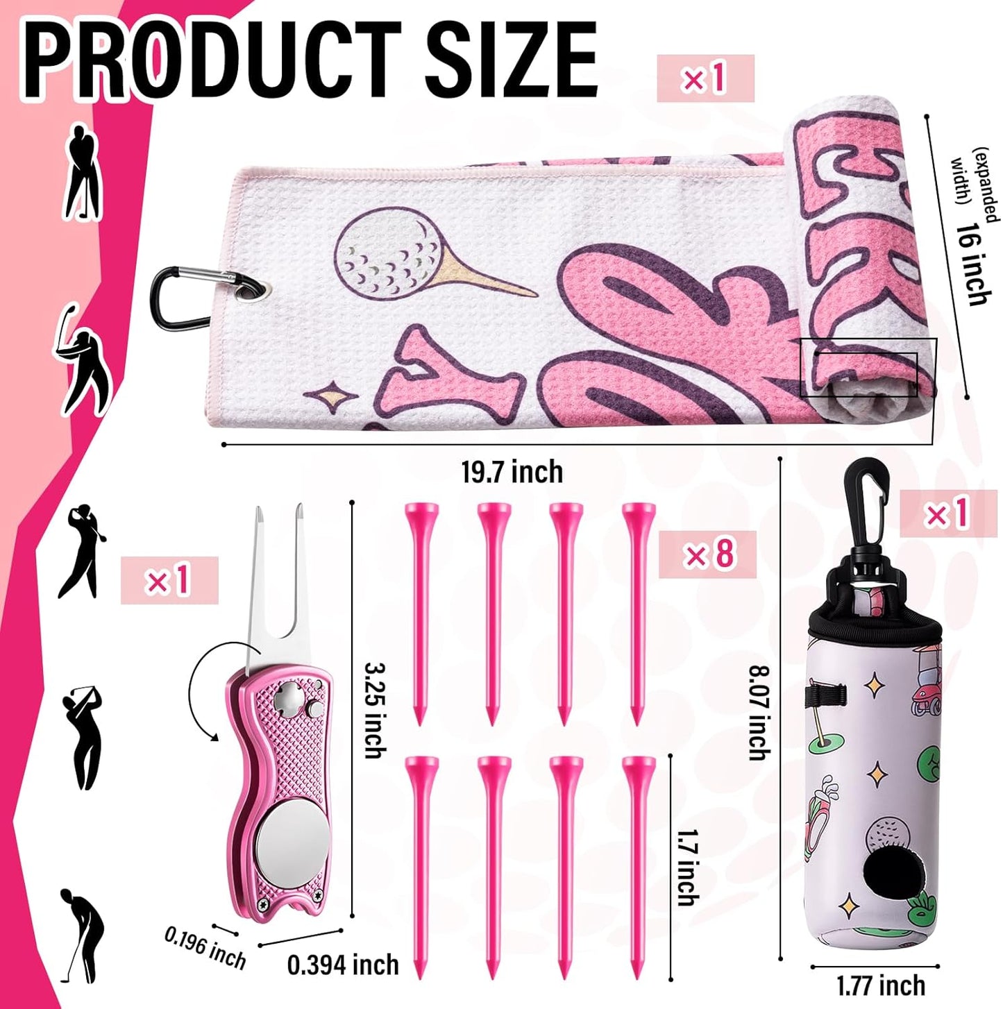 Liliful 12 Pcs Golf Accessories Kit, Include Golf Ball Bag with Hook Towel Tees Magnetic Ball Marker Divot Tool Cleaner Brush for Women Man Gifts