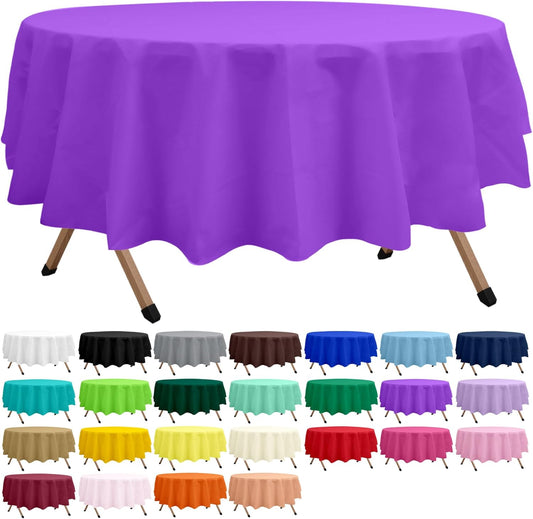 2 Pack Purple Premium Plastic Tablecloth Round 84 Inches Reusable Violet Decorative Table Cover for Dining, Wedding, Party, Indoor and Outdoor use