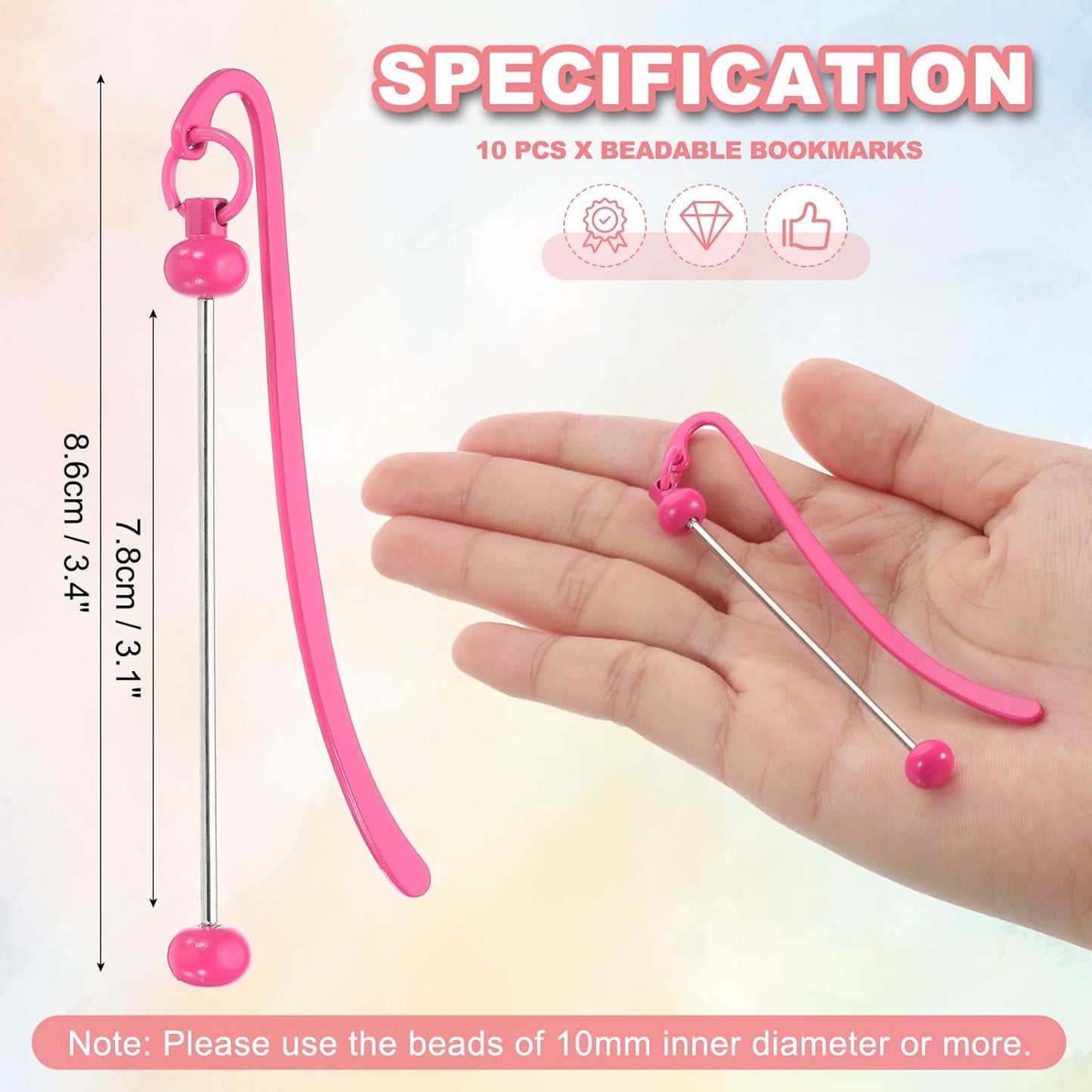 PATIKIL Beadable Bookmarks, 10 Pcs Beaded Bookmark DIY Metal Blank Bar Bulk for Bookmark DIY Making Craft, Beading Pendant Charm, Rose Red