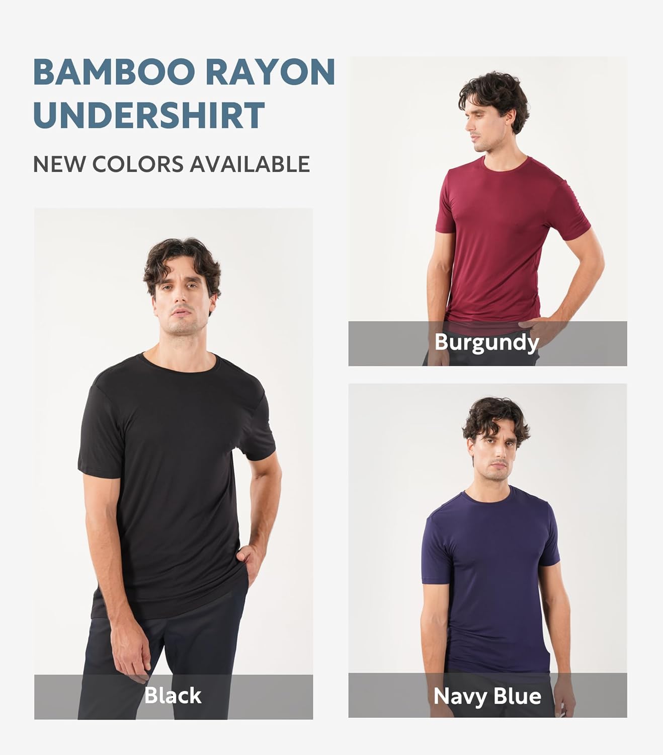 DAVID ARCHY Men's Undershirt Bamboo Rayon Moisture-Wicking Crewneck T-Shirts Stretch Tees for Men, 3 or 5 Pack