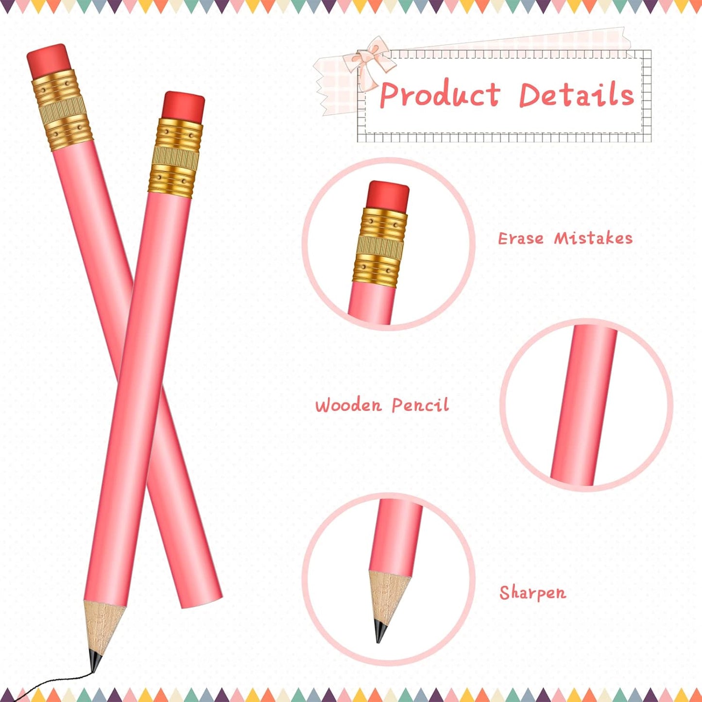 Outus 144 Pcs Mini Golf Pencils Bulk Half Pencils with Eraser #2 HB Pre Sharpened for Party Favors Office Supplies 4 Inch(Pink)