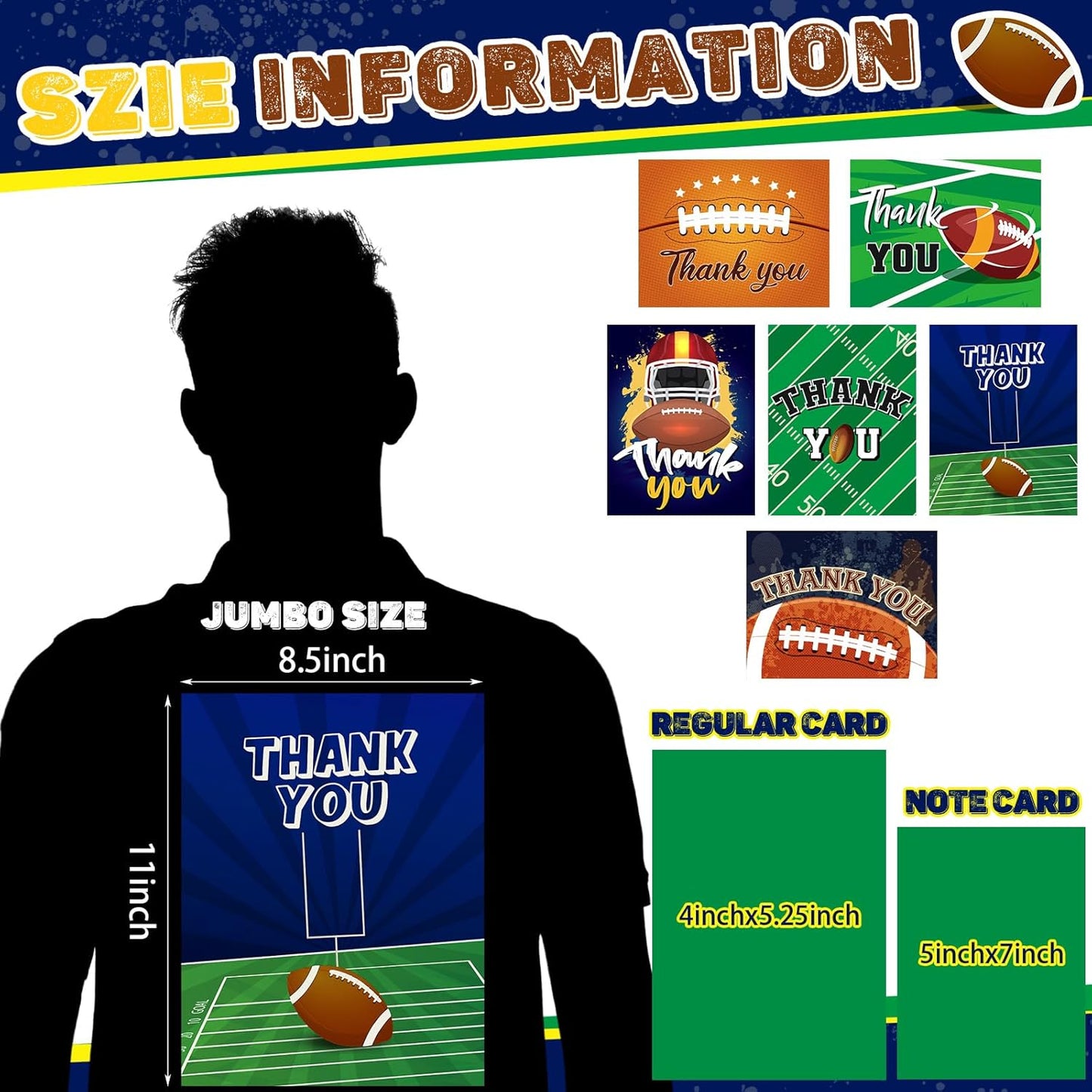 6 Pack Jumbo Thank You Card for Coach with Envelopes 8.5x11 Inch Thank You Cards Gifts from the Team Group Sports Themed Greeting Cards for Teacher Appreciation Gift(Football)