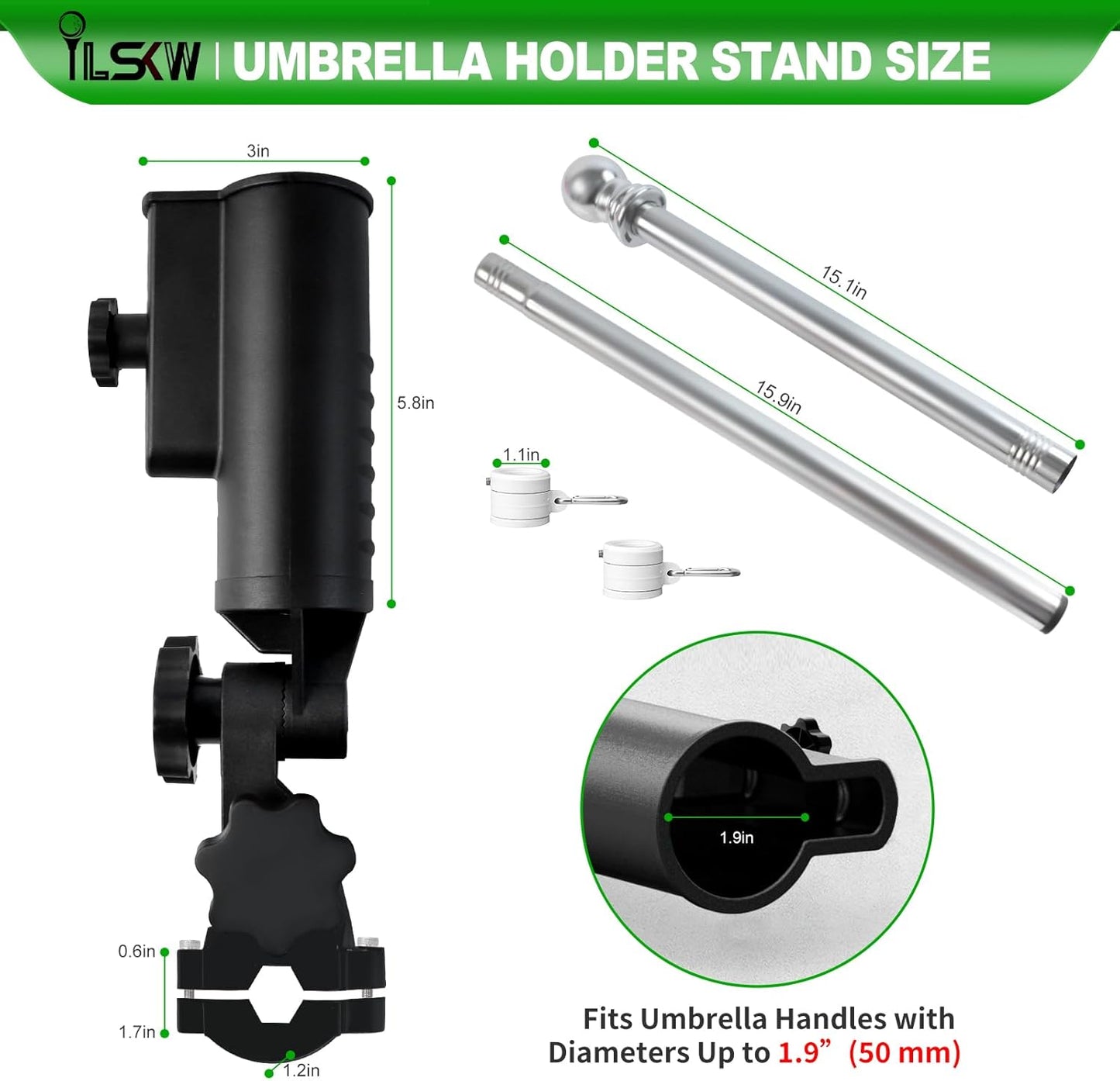 Heavy Duty Golf Cart Flag Holder and Flag Pole Kit for Yamaha, EZGO, Club Car, Upgraded Design Aluminium Alloy Base for Golf Carts, Boat, Vehicles, Golf Push Carts, Included USA Flag (12"×18")