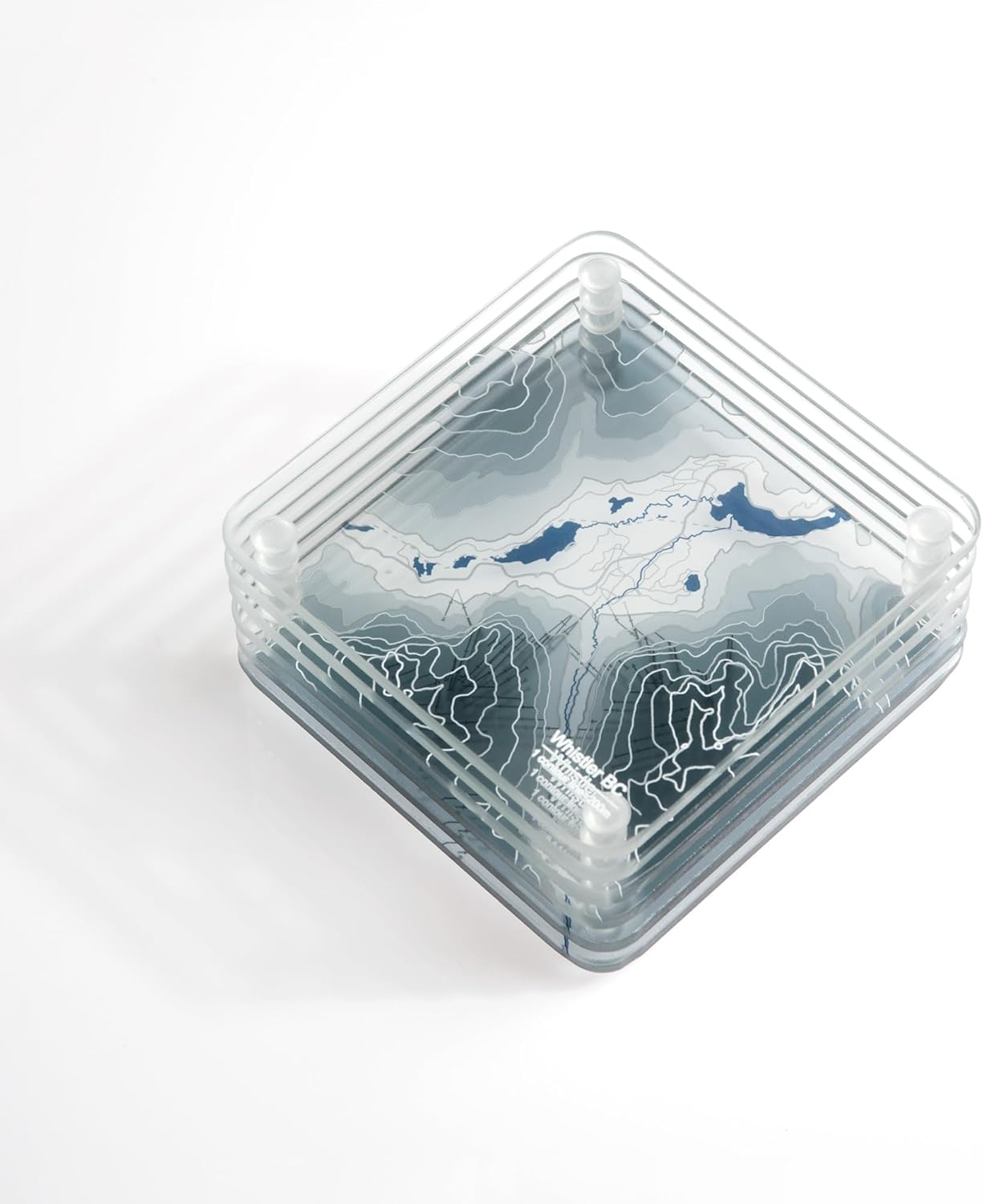 Whistler, BC 3D Contour Map Glass Drink Coasters of Mountains, Ski Resort, Set of 6 with Holder, Housewarming Birthday Gifts, Home Decor