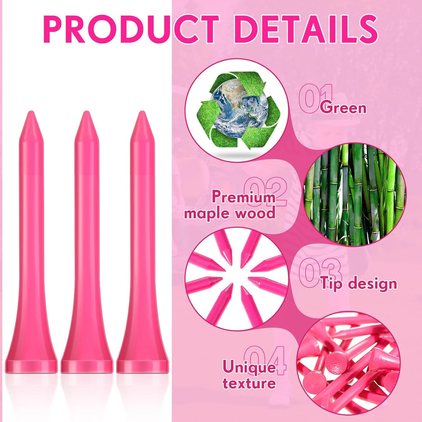 Jenaai 200 Pcs Golf Tees Bamboo Golf Tees Professional Golf Tees Bulk for Women Golf Club Accessories