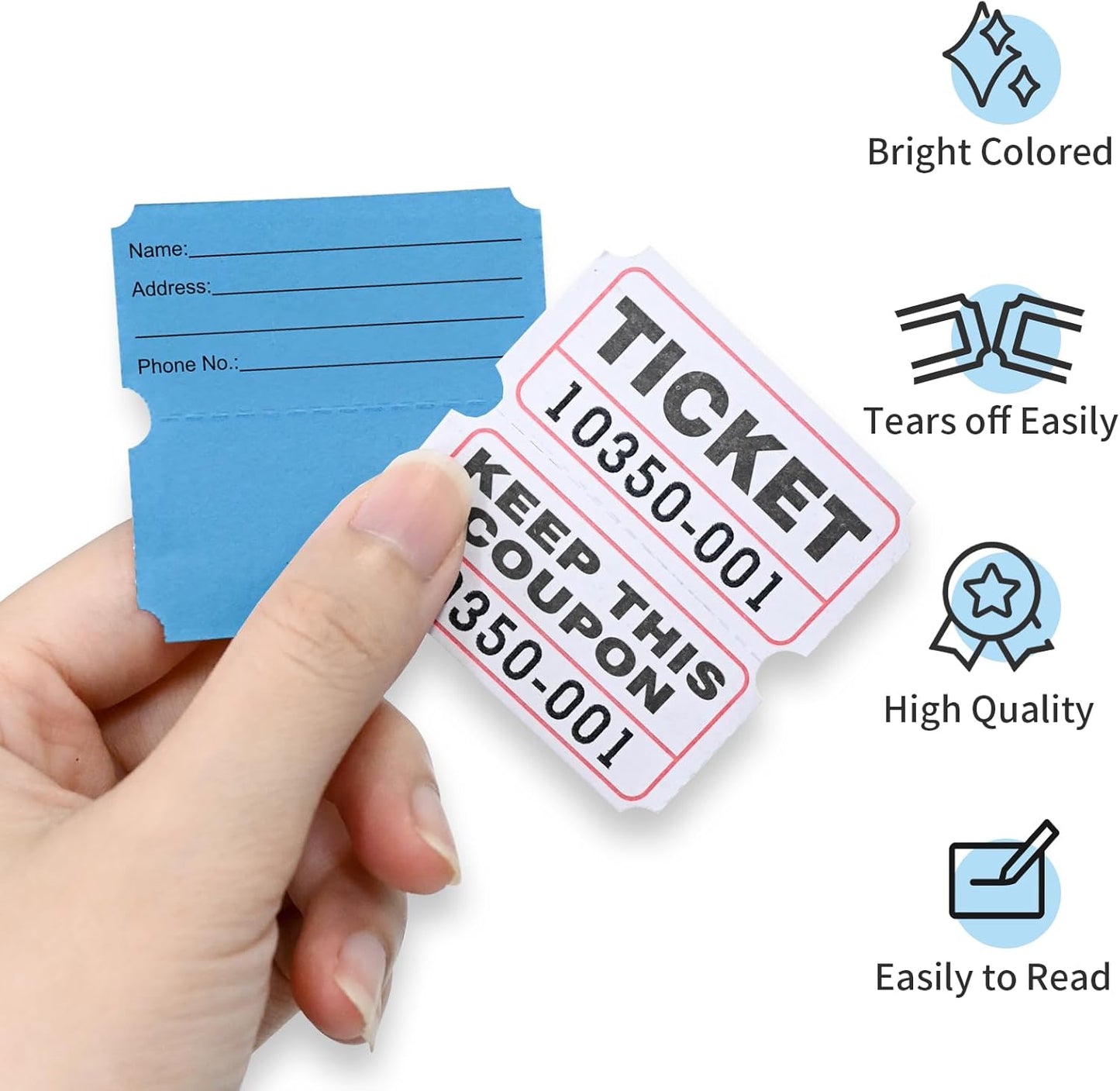 L LIKED 2000 Assorted Raffle Tickets Rolls with Consecutive Numbers 2 Rolls of 1000 Double Tickets-White,Blue