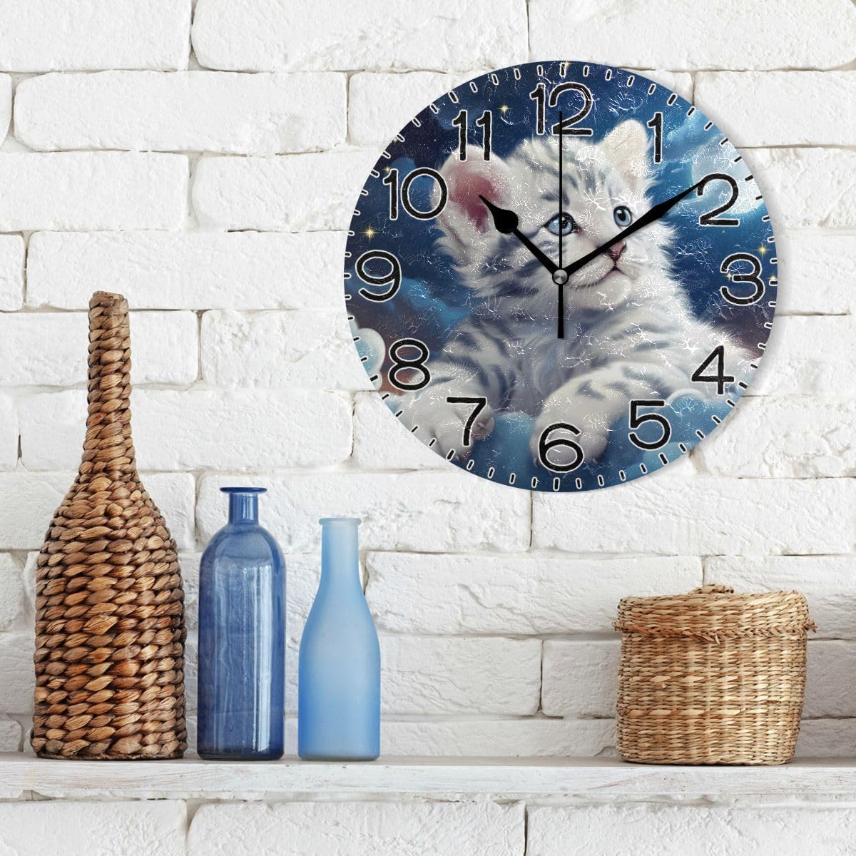 Cute Tiger Animal Wall Clock Battery Operated Non Ticking Silent Quartz Analog Rustic Farmhouse Round Clock Retro Decor for Home Kitchen Living Room Bathroom