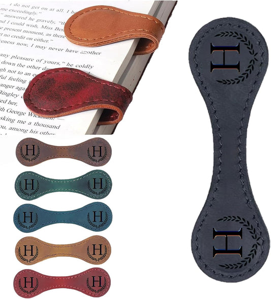 Artlaza Personalized Magnetic Leather Bookmark, 26 Letters Custom Leather Bookmarks, Handmade, Leather Magnetic Bookmark for Book Lovers Readers Women Kid(Black，H）