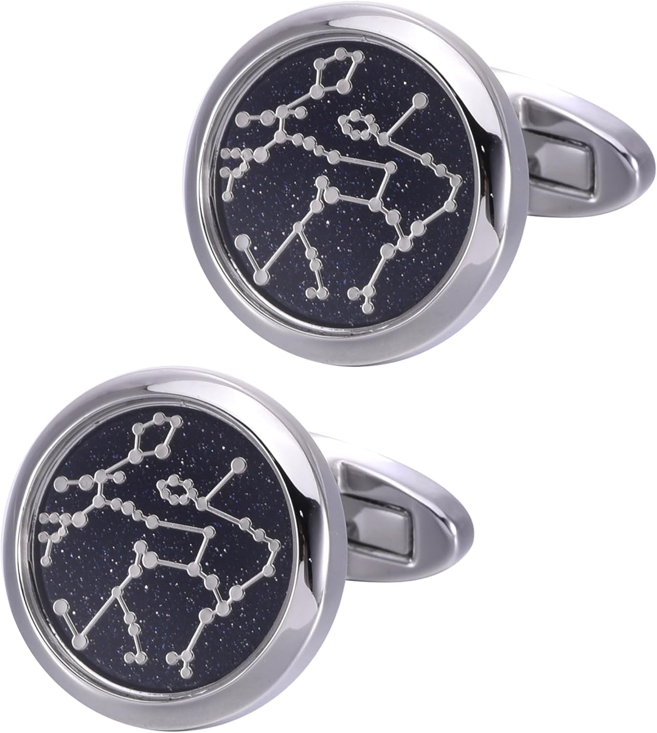 Sky Constellation Pattern Round Men's Cufflinks In Gift Case Sparkling Blue Goldstone Cufflinks for Men Jewelry for Wedding Party Business Birthday Anniversary Dress