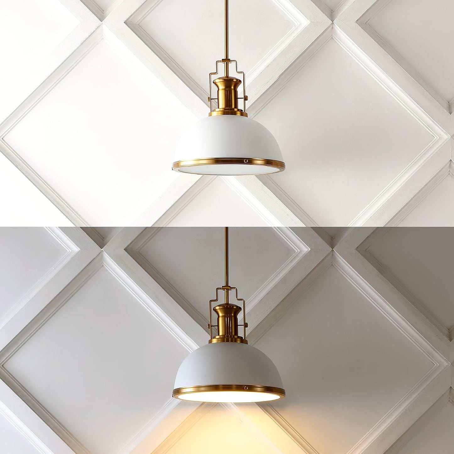 JONATHAN Y JYL9536D Homer 13" 1-Light Modern Industrial Iron LED Dome Pendant Classic, Cottage, Farmhouse Bedroom Living Room, Brass Gold/White