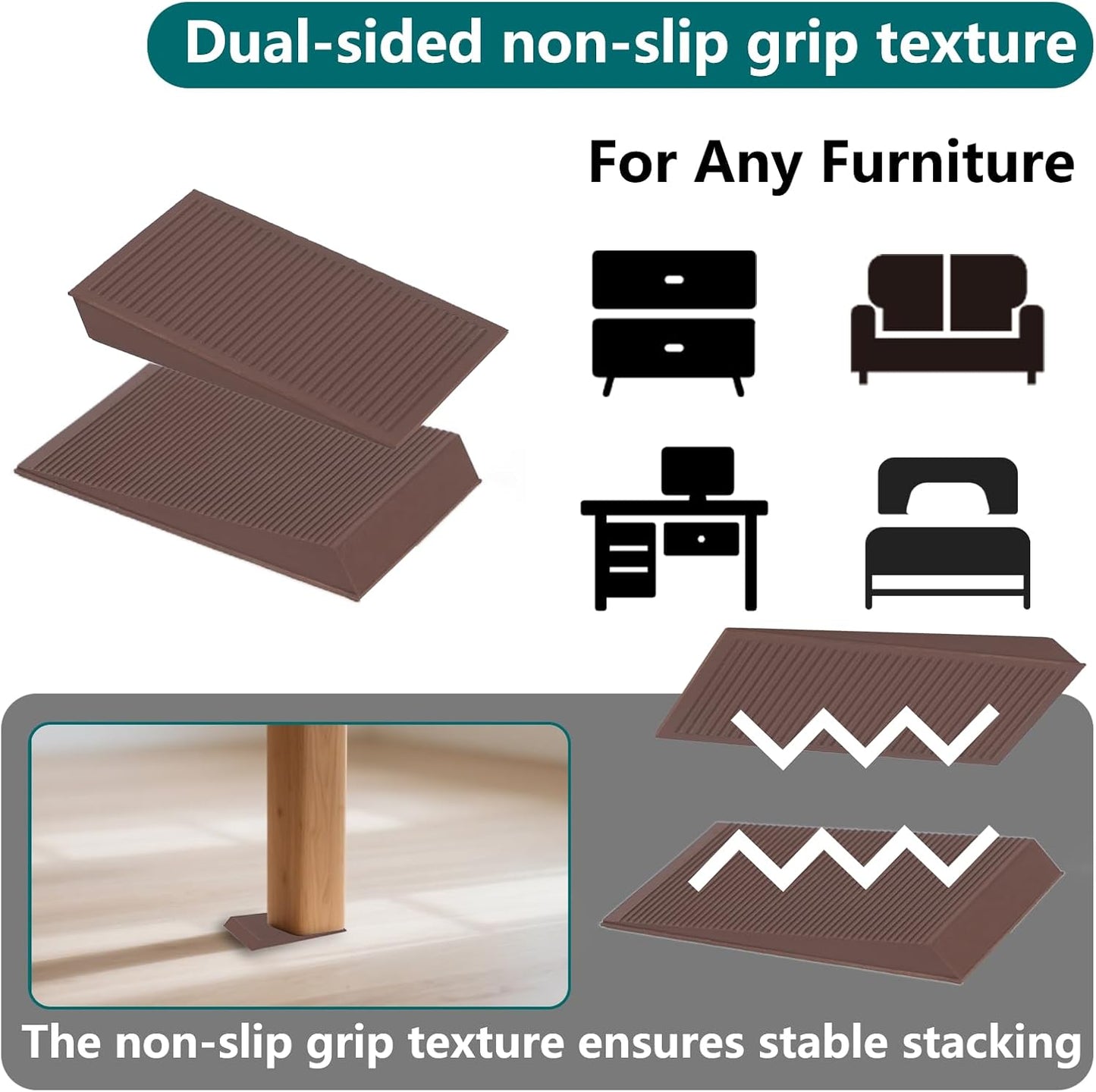 Furniture Levelers, 30Pcs Flexible Multi-Purpose Rubber Shims for Leveling - Prevent from Wobbling for Furniture Toilet (Brown)