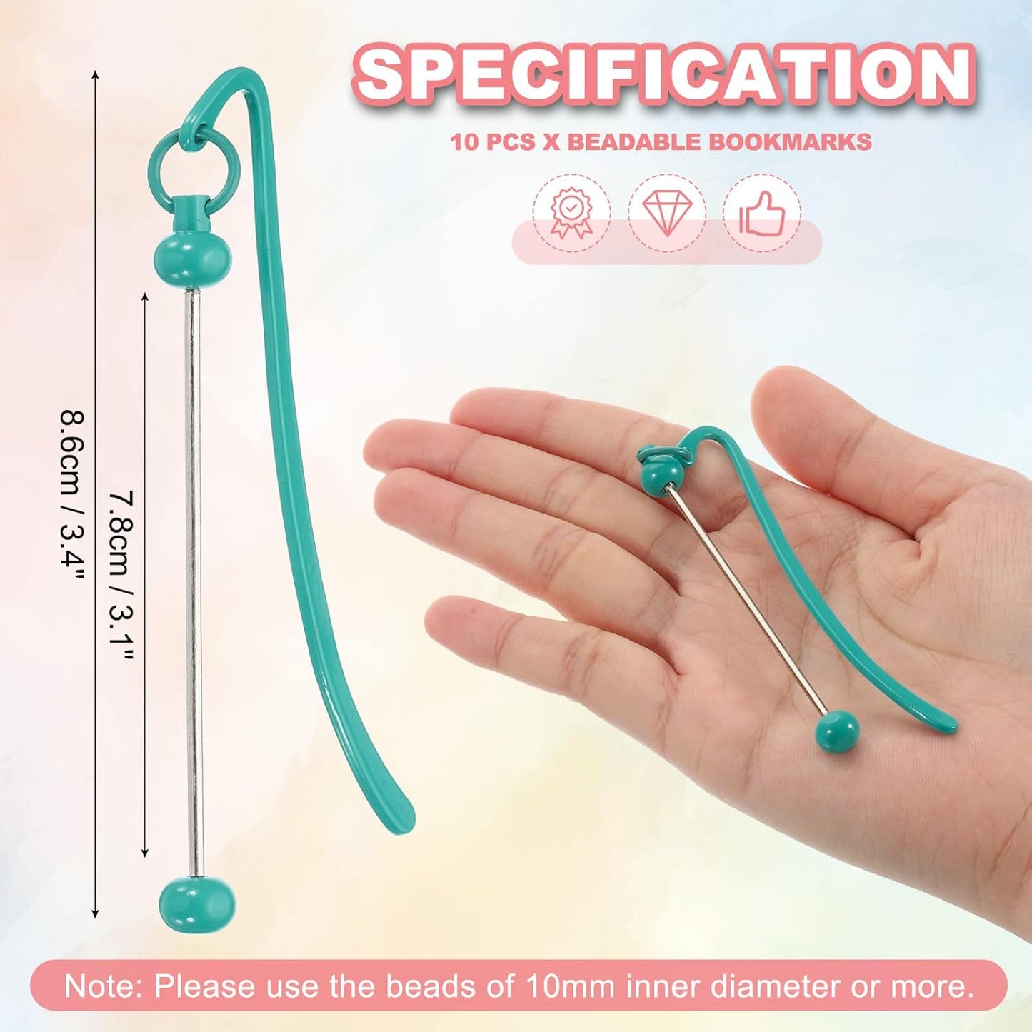 PATIKIL Beadable Bookmarks, 10 Pcs Beaded Bookmark DIY Metal Blank Bar Bulk for Bookmark DIY Making Craft, Beading Pendant Charm, Peacock Blue
