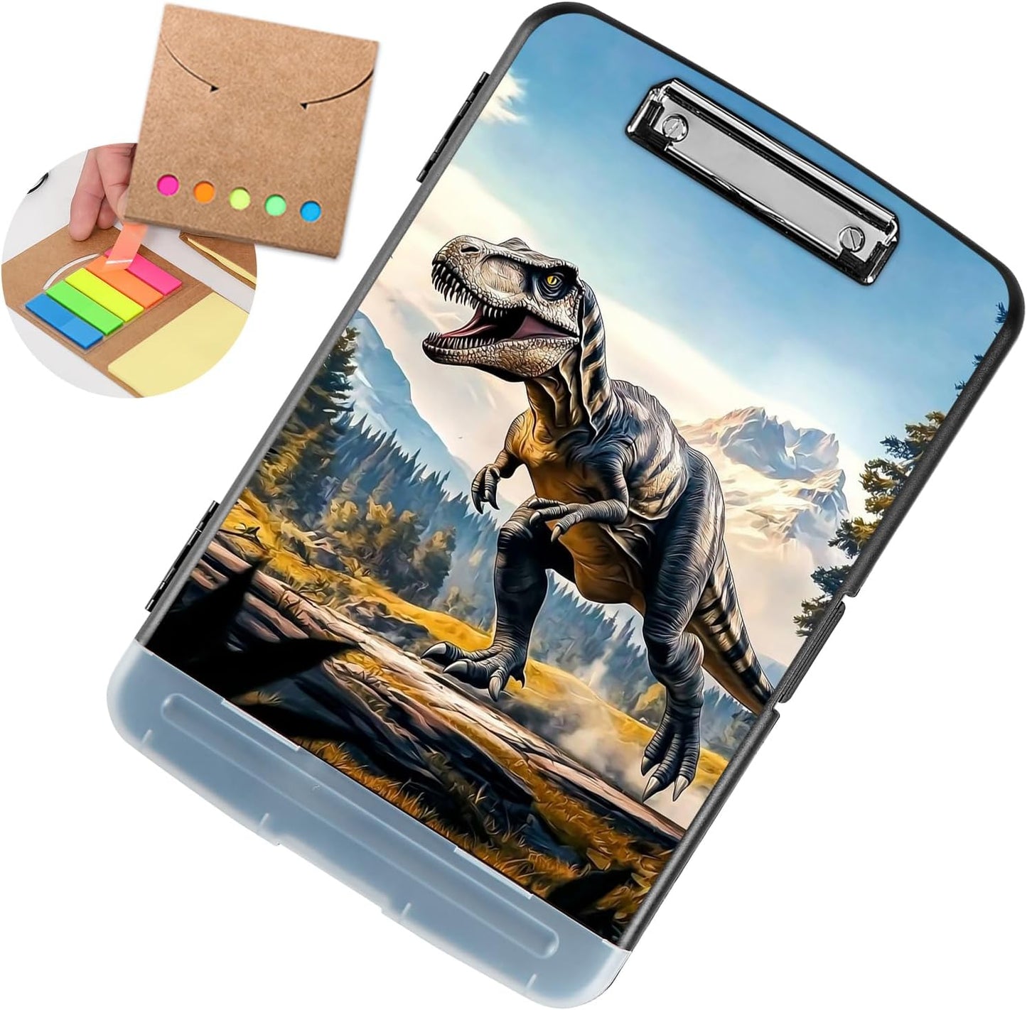 Clipboard with Storage - Large Capacity,Nursing Clipboard with Pen Holder,Heavy Duty,Plastic Side-Opening Folder for Teacher,Nurse - Roaring Dinosaur