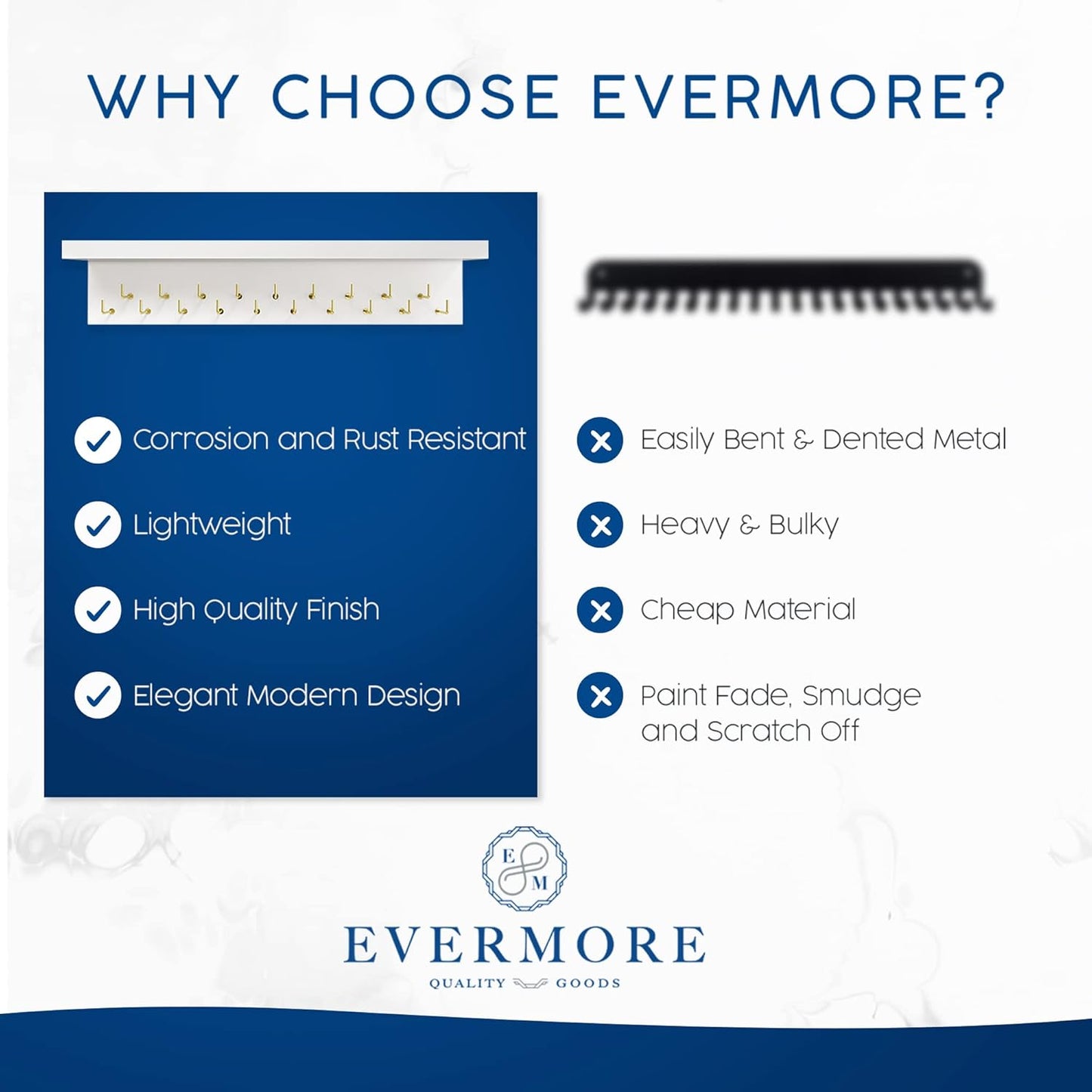 EVERMORE Medal Hanger Display and Trophy Shelf with Hooks - Wooden Medal Holder for Wall Mount Ribbon Display, Trophy Display Shelf for Gymnastics, Soccer, Running Race Medals Awards Rack