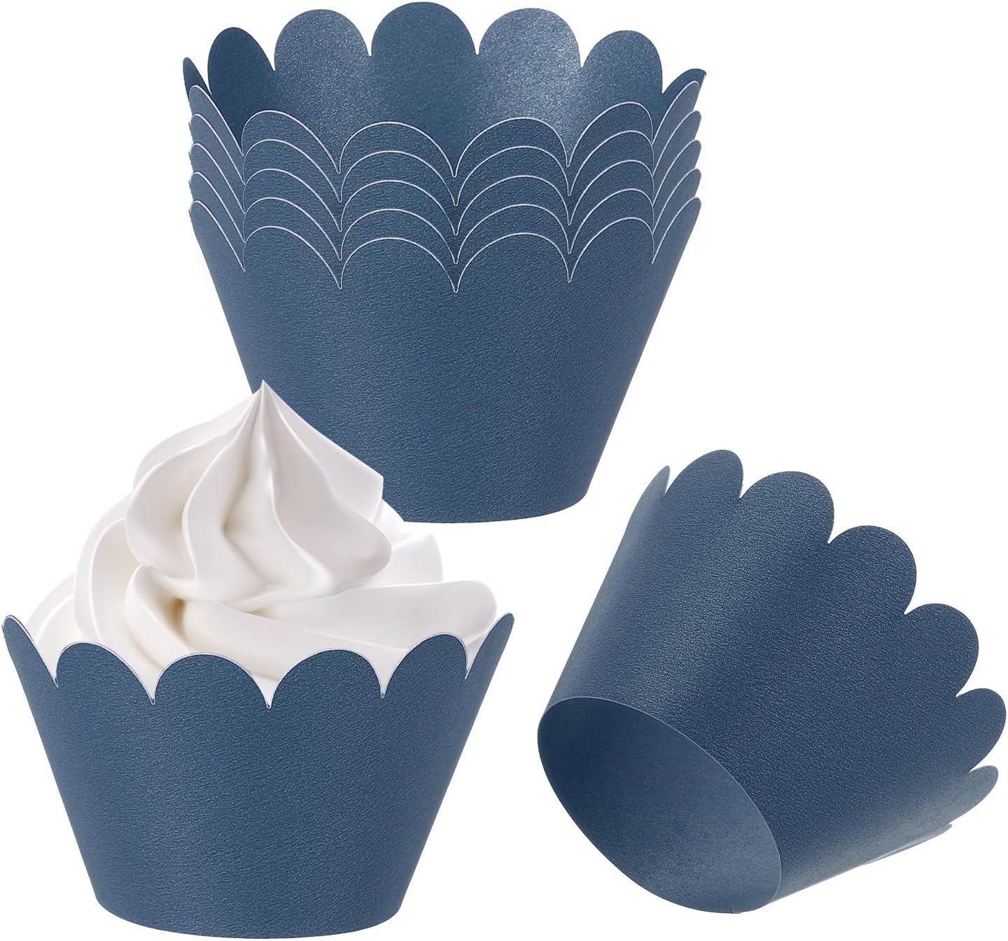 PATIKIL Cupcake Wrappers Paper, 50 Pack Baking Cups Standard Wave Decoration for Anniversary Birthday Weddings and Parties, Black Blue