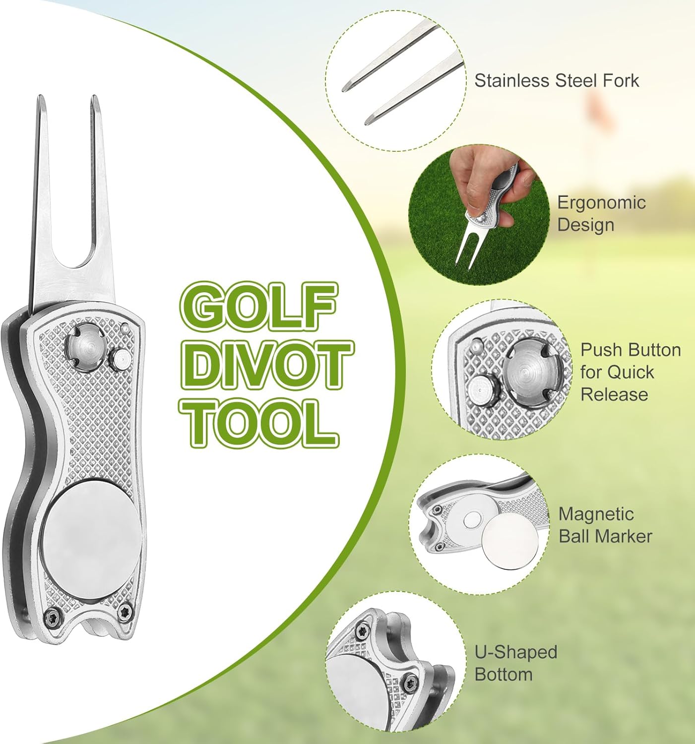 PATIKIL Golf Divot Repair Tool Foldable Metal Golf Green Divot Tool with Magnetic Ball Marker