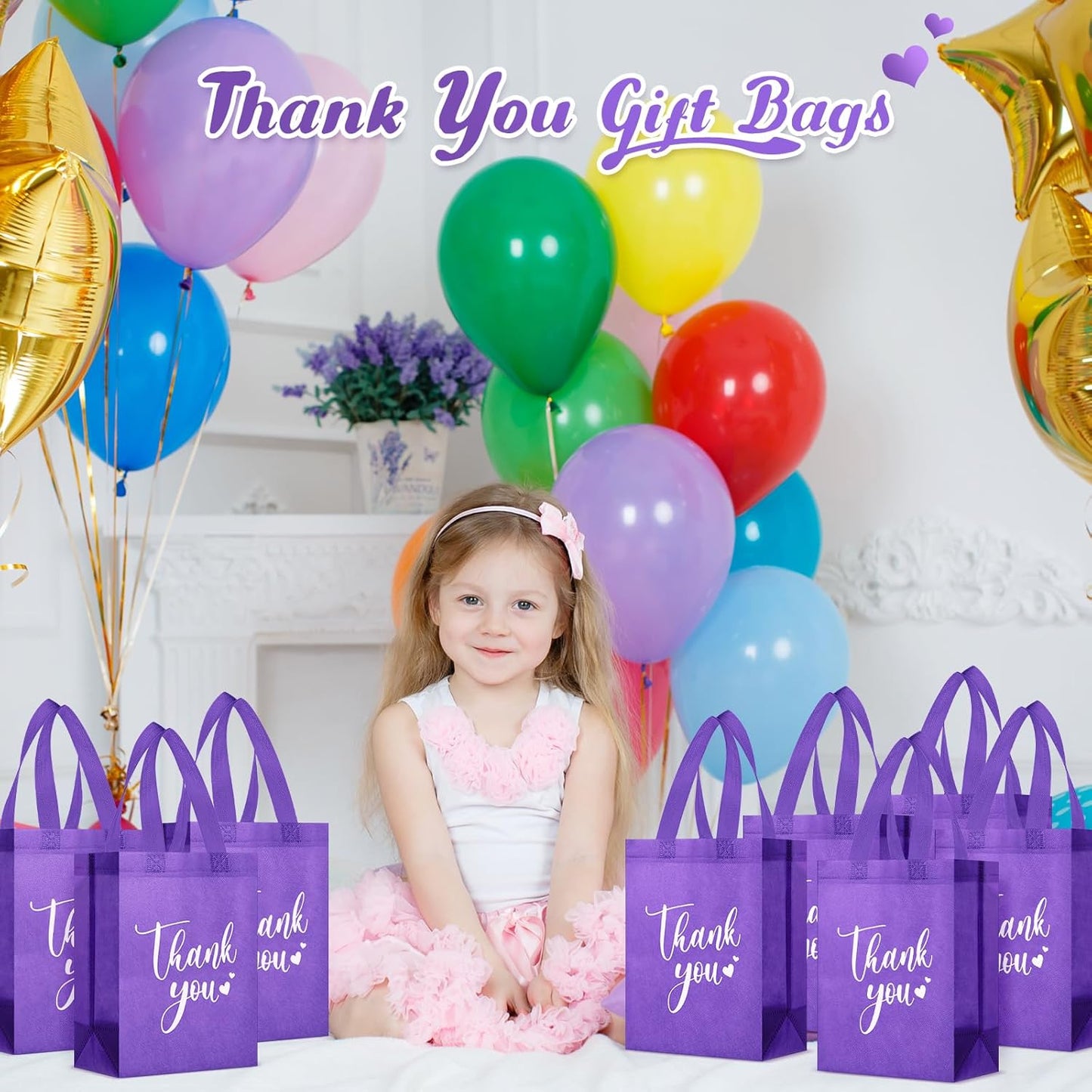 Sweetude 30 Pcs Thank You Gift Bags with Handles Bulk Reusable Goodie Bag Non Woven Foldable Handbag for Graduation Wedding Bridesmaid Gifts(10 x 8 x 4 Inch,Dark Purple)