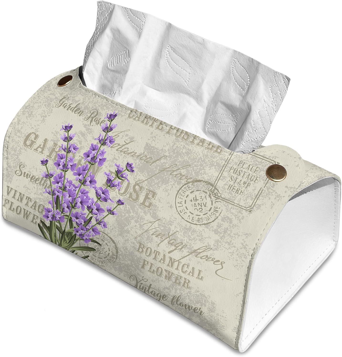 Vintage Lavender Flowers Tissue Box Cover Holder – Rectangular Tissue Organizer, Decorative Napkin Box Case for Home, Office & Car