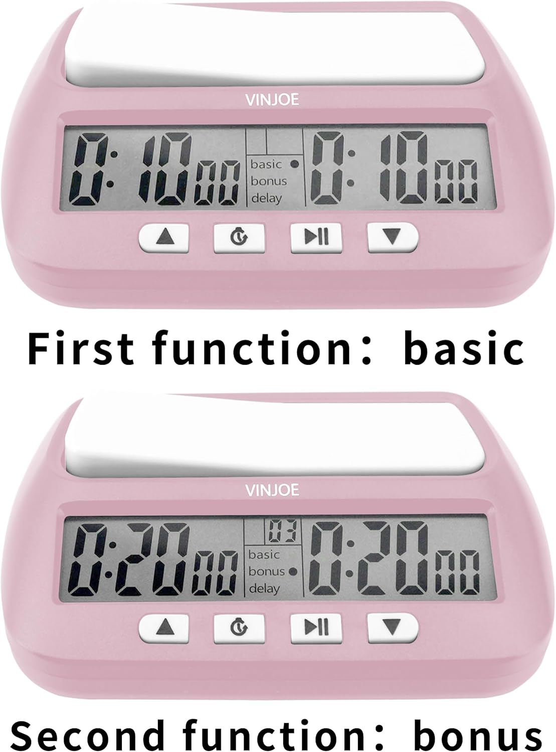 VINJOE Chess Clock Digital Chess Timer Professional for Board Games,Portable Digital Chess Clock & Game Timer with Basic,Bonus,Delay and Positive Time Features Best Gifts for Christmas (Pink)