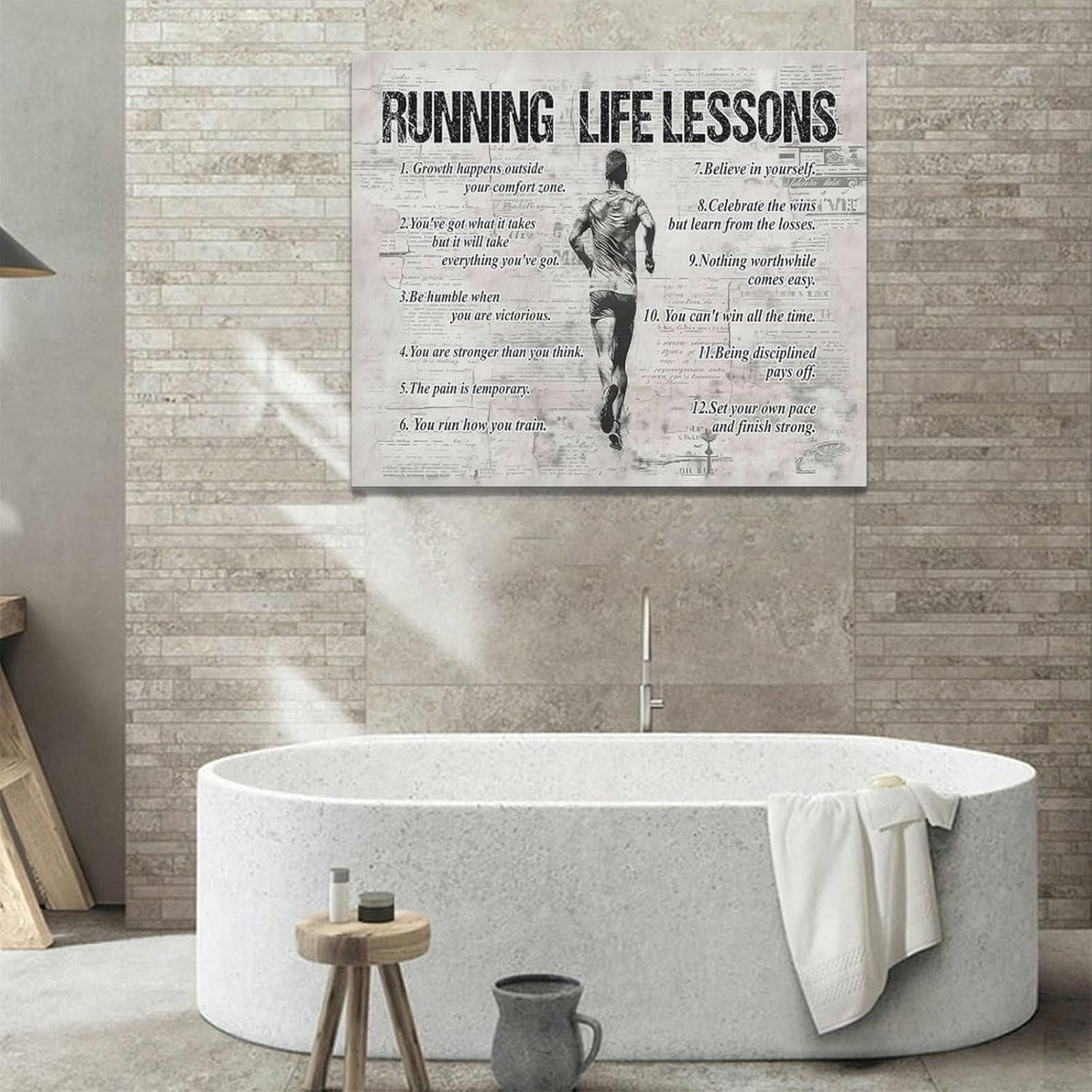 Running Life Lessons Wall Art Running Sports Wall Decor Running Sign Retro Poster Boy Men Motivational Decorations Canvas Print Painting Artwork for Bedroom Bathroom Living Room Gym 24"x20"