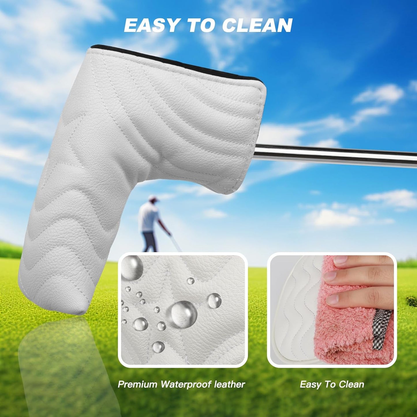 4pcs or 1pc Golf Club Head Covers for Woods, Driver, Fairway, Hybrid – Premium PU Leather with Interchangeable Tags & Magnetic Blade and Mallet Putter Covers