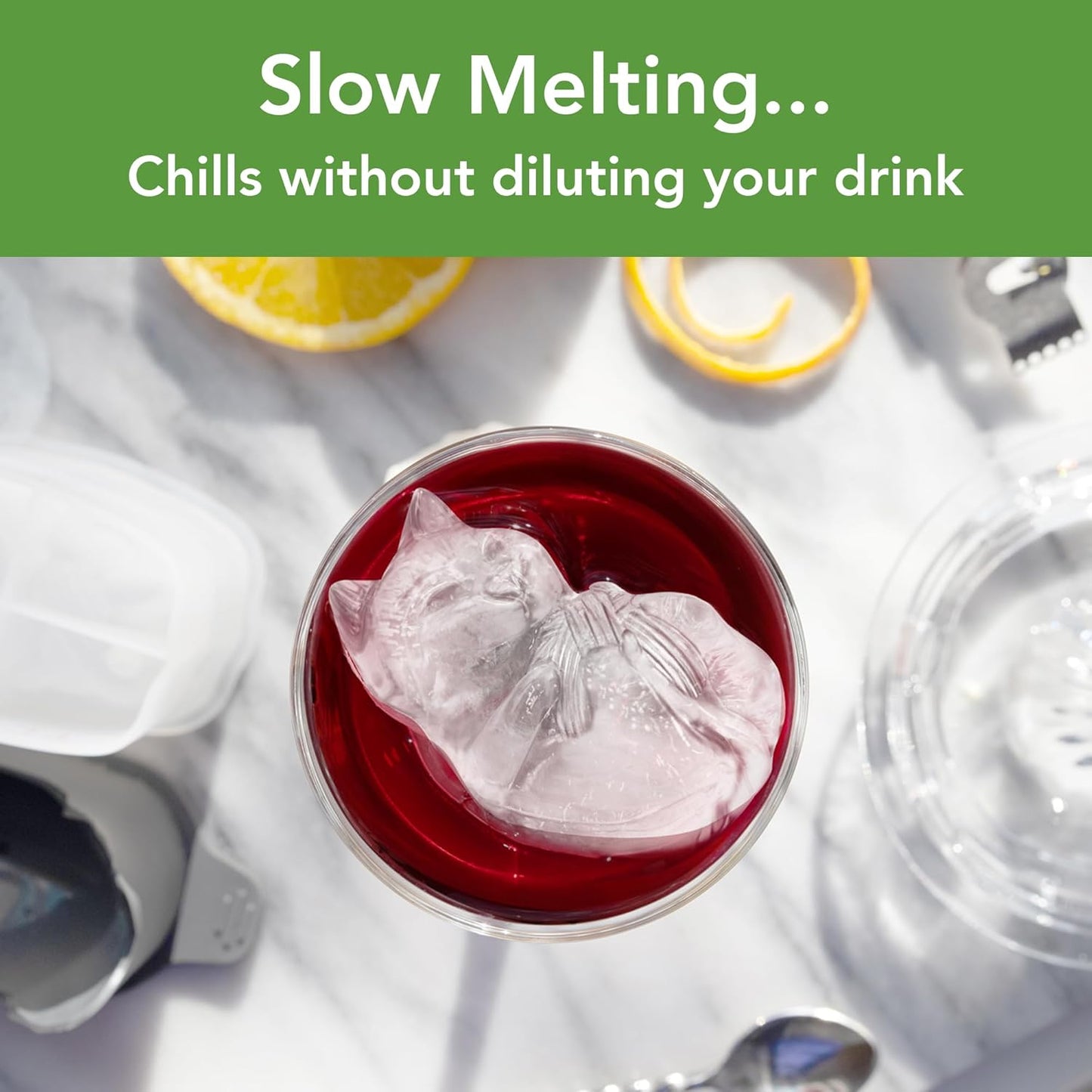 Tovolo Cat Ice Cube Mold with Yarn Pack of 2 Large Kitten Ice Molds for Whiskey Cocktails, Easy Fill No Leak Silicone Shaped Ice Cube Gifts for Cat Lovers Stackable Dishwasher Safe BPA Free