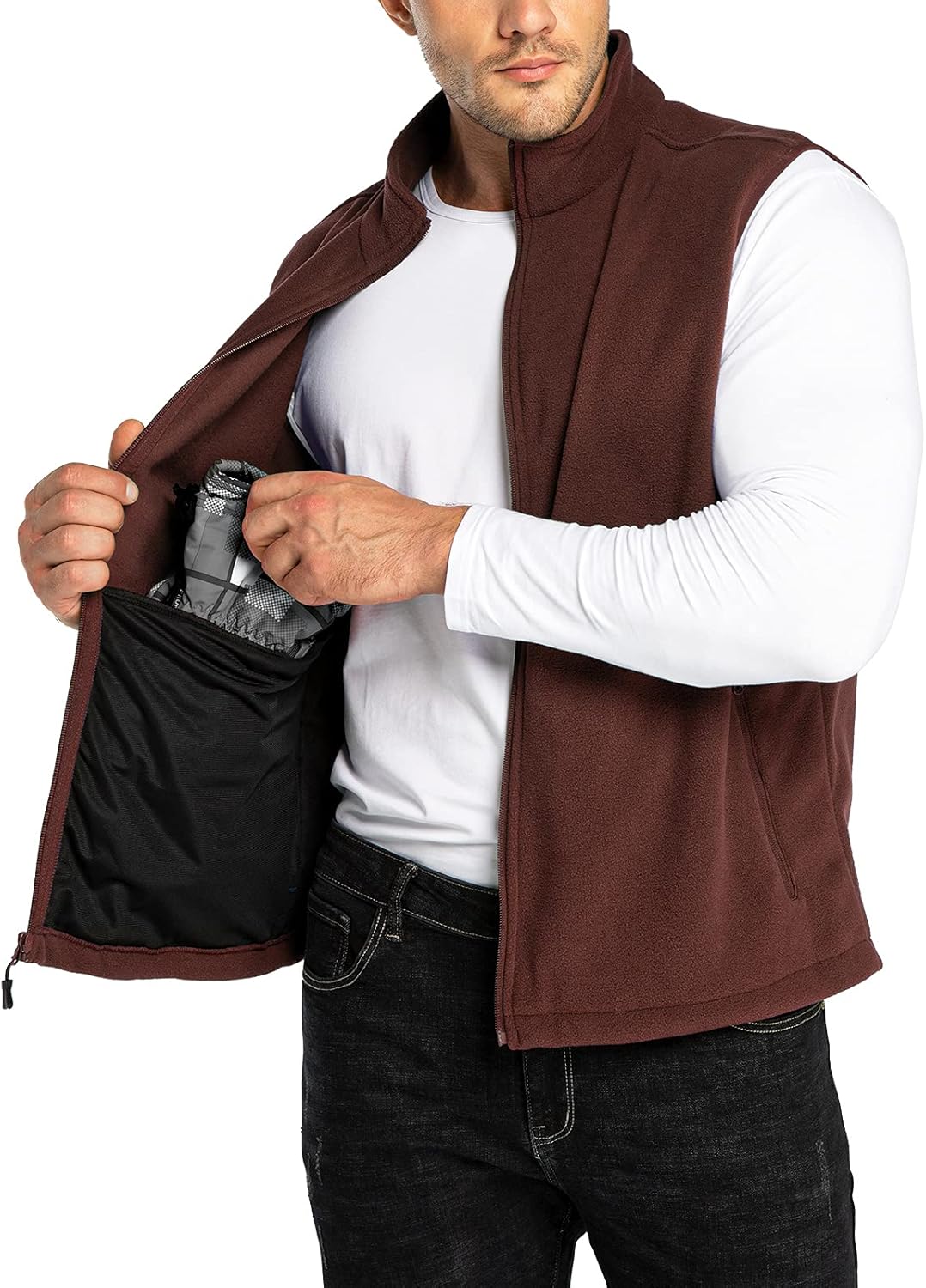 33,000ft Men's Fleece Vest, Lightweight Warm Zip Up Polar Vests Outerwear with Zipper Pockets, Sleeveless Jacket for Winter