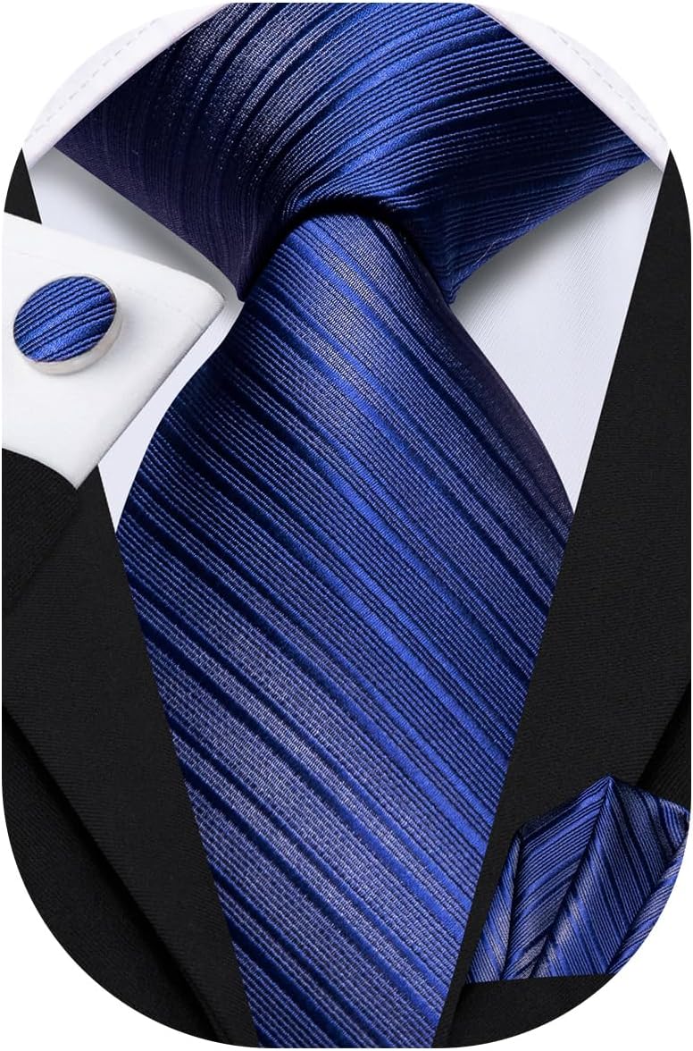Dubulle Mens Paisley Striped Tie WOVEN Necktie for Men and Handkerchief Cufflinks Set Wedding Formal Business