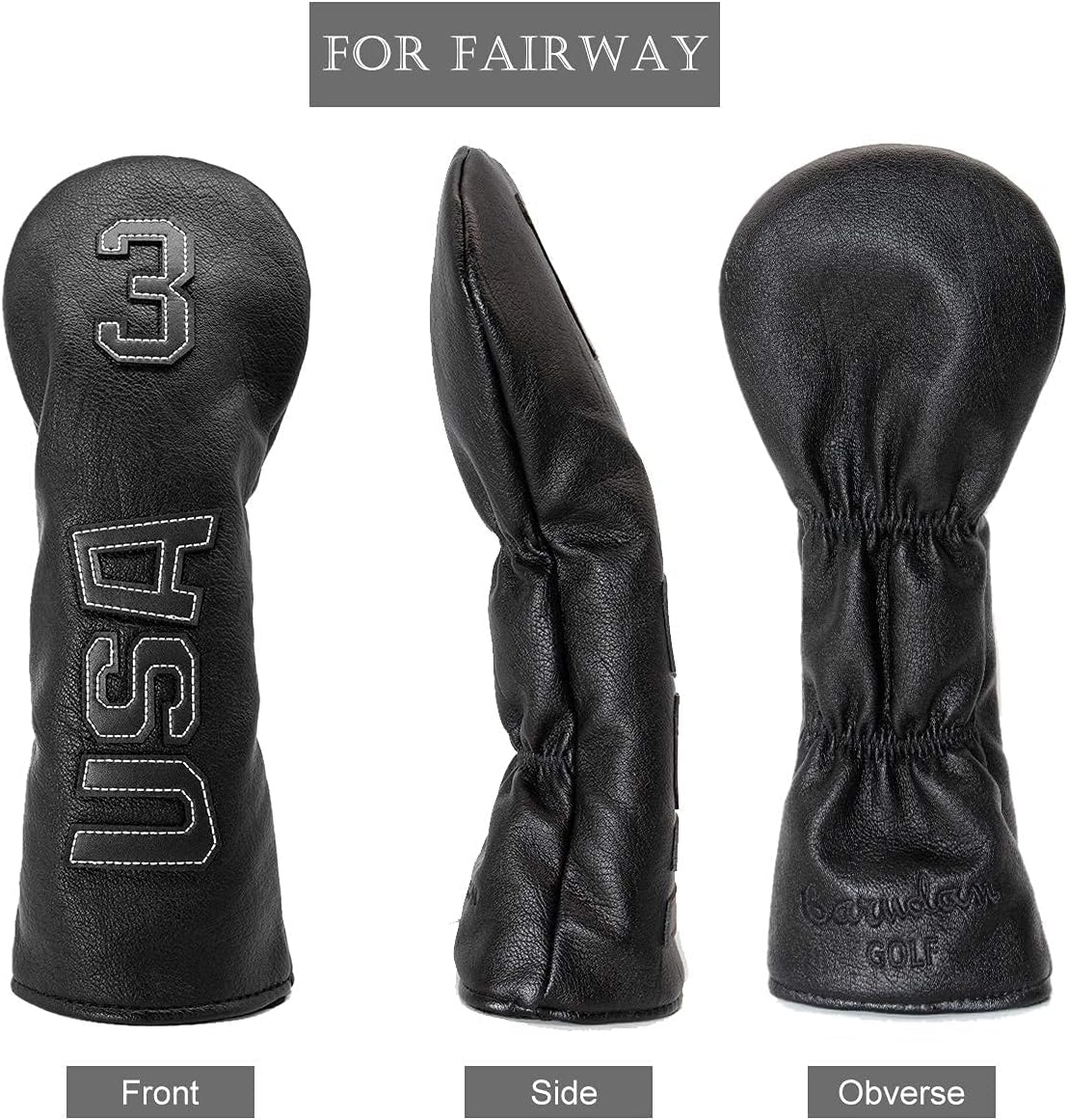 TaylorMade, Titleist, Callaway Golf Driver & Fairway Wood Headcovers - Black Synthetic Leather, Thick, Cool, USA Made