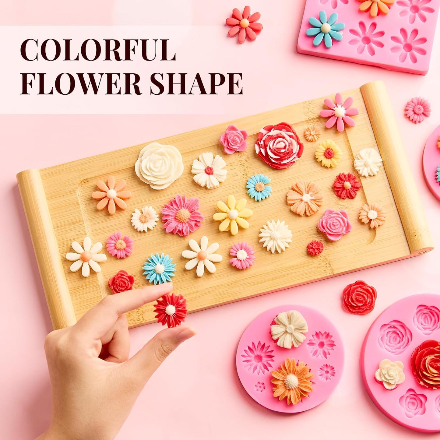 4 Pcs Flower Silicone Fondant Molds, Daisy Rose Flower Chocolate Candy Molds for Cupcake Topper, Cake Pop Decoration and Clay Craft Making