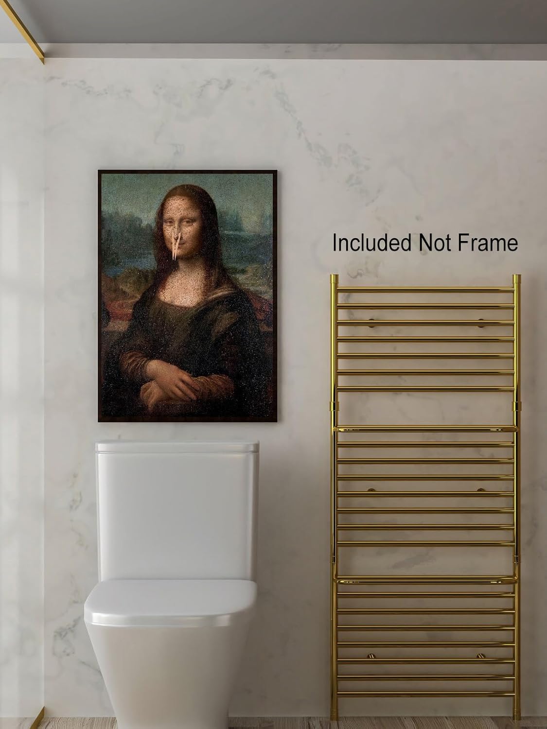 Funny Bathroom Wall Art Classical Oil Painting Mona Lisa Poster Amusing Pinching Nose Canvas Prints Vintage Humor Wall Decor for Restroom Toilet 24x36in Unframed
