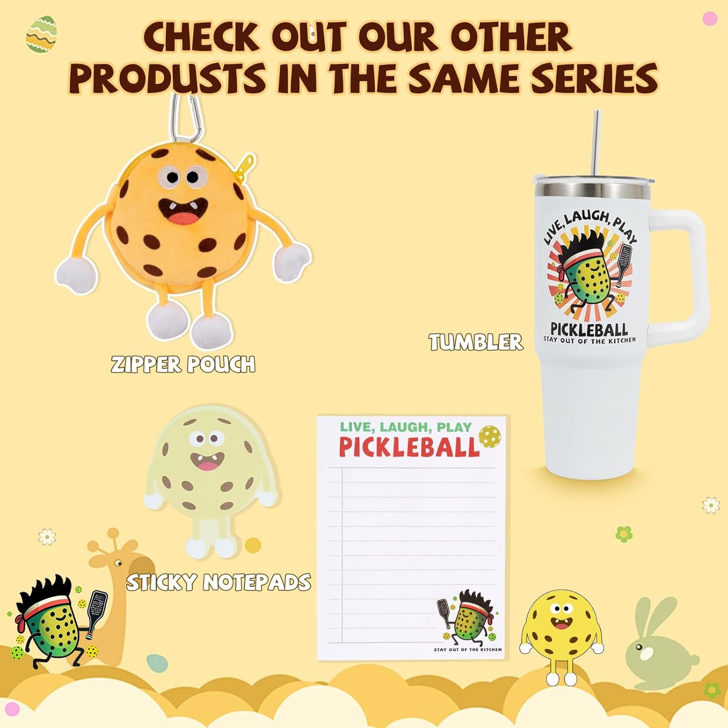 4 Pickleball Sticky Memo Notepads, 2 Cute Original Designs, Funny Pickle Ball Gifts for Men Women, Tournament Giveaways Round Robin Ideas, Inspirational Ornament Accessories, Kauai Sun™