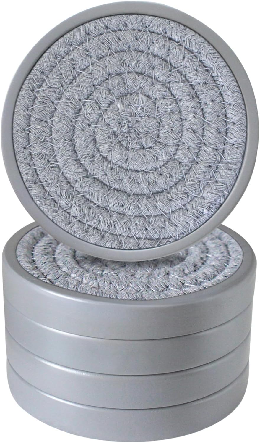 Drink Coasters Set of 5, Coasters for Drinks Absorbent, Wood Coasters for Coffee Table, Housewarming Gift for Farmhouse Home Decor,4 inches (Gray)