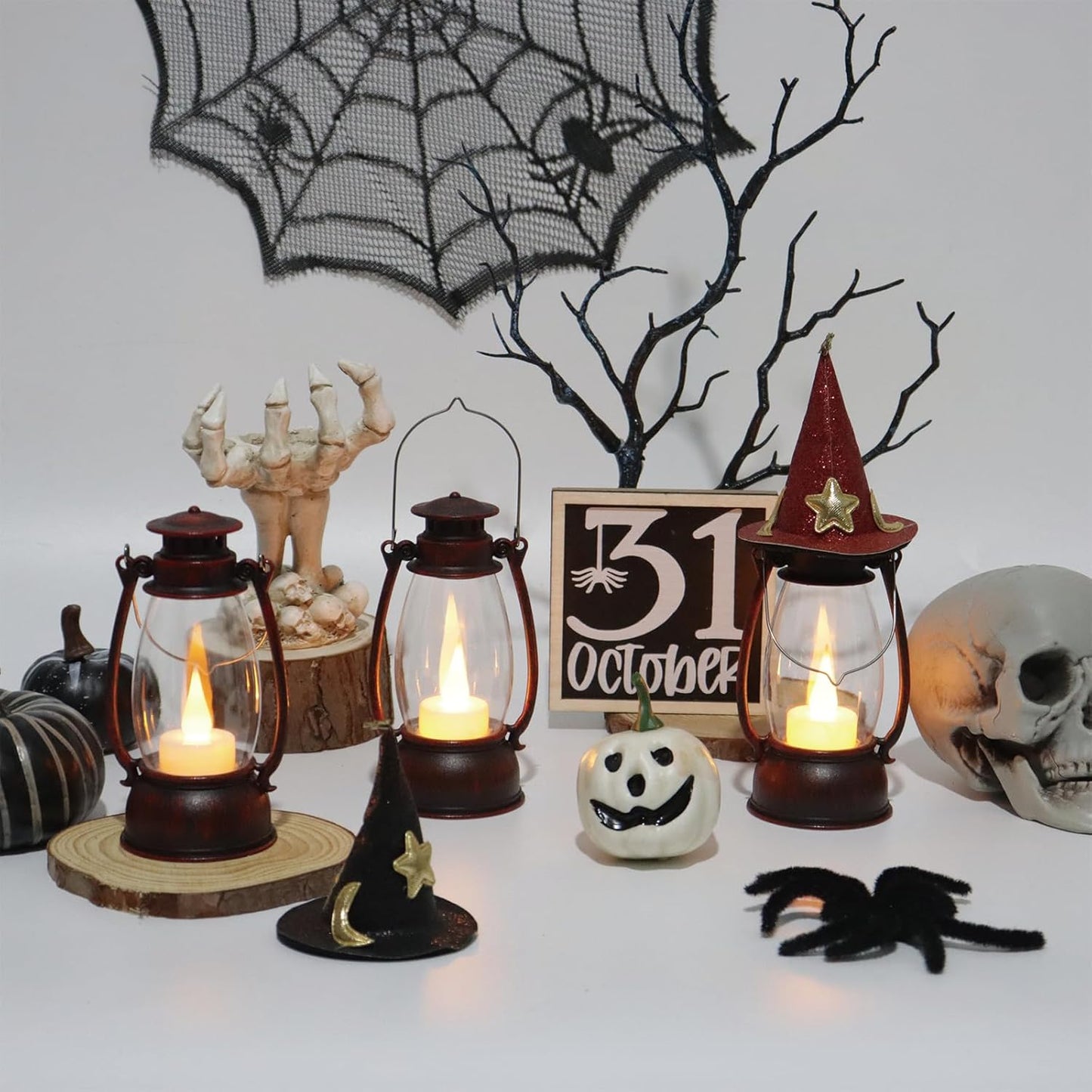 12Pcs Hand-Brushed Red Mini Lanterns for Vintage Christmas Table Decorations – 6Inch Small Candle Lanterns for Western Cowboy Camping Halloween Weddings Party Centerpiece & Hanging Ornaments