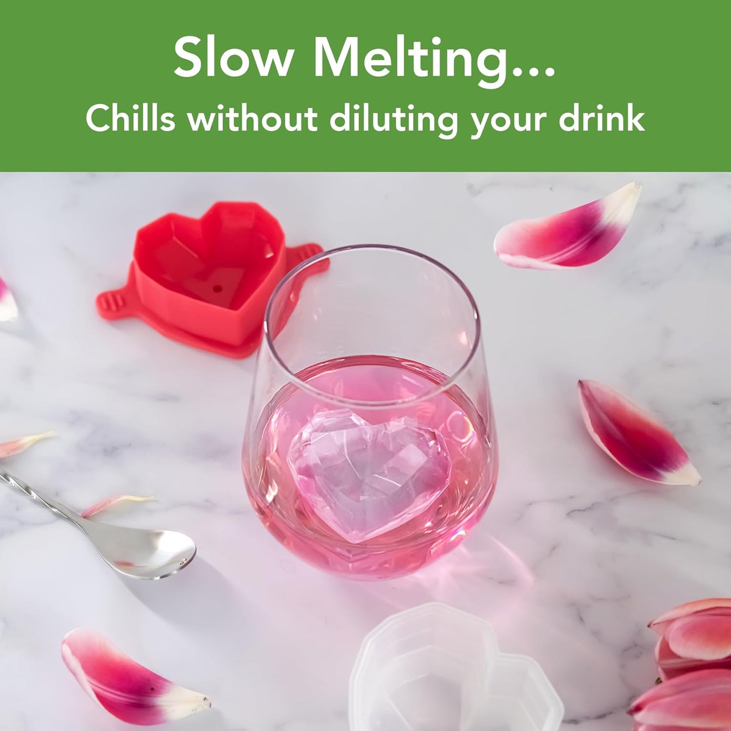 Tovolo Heart Shaped Ice Cubes Mold Pack of 2 Large Craft Ice Molds for Whiskey Bourbon Cocktails, Easy Fill No Leak Silicone Ice Molds Gift for Him Stackable Dishwasher Safe BPA Free Heart Ice