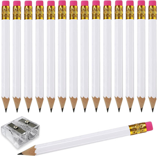 Adhere 25pcs Golf Pencils with eraser Hexagon Wooden Pencils Graphite 2B for Golf Event Scoring,Classroom,Wedding,Company Meetings,Pew, Pocket (white)
