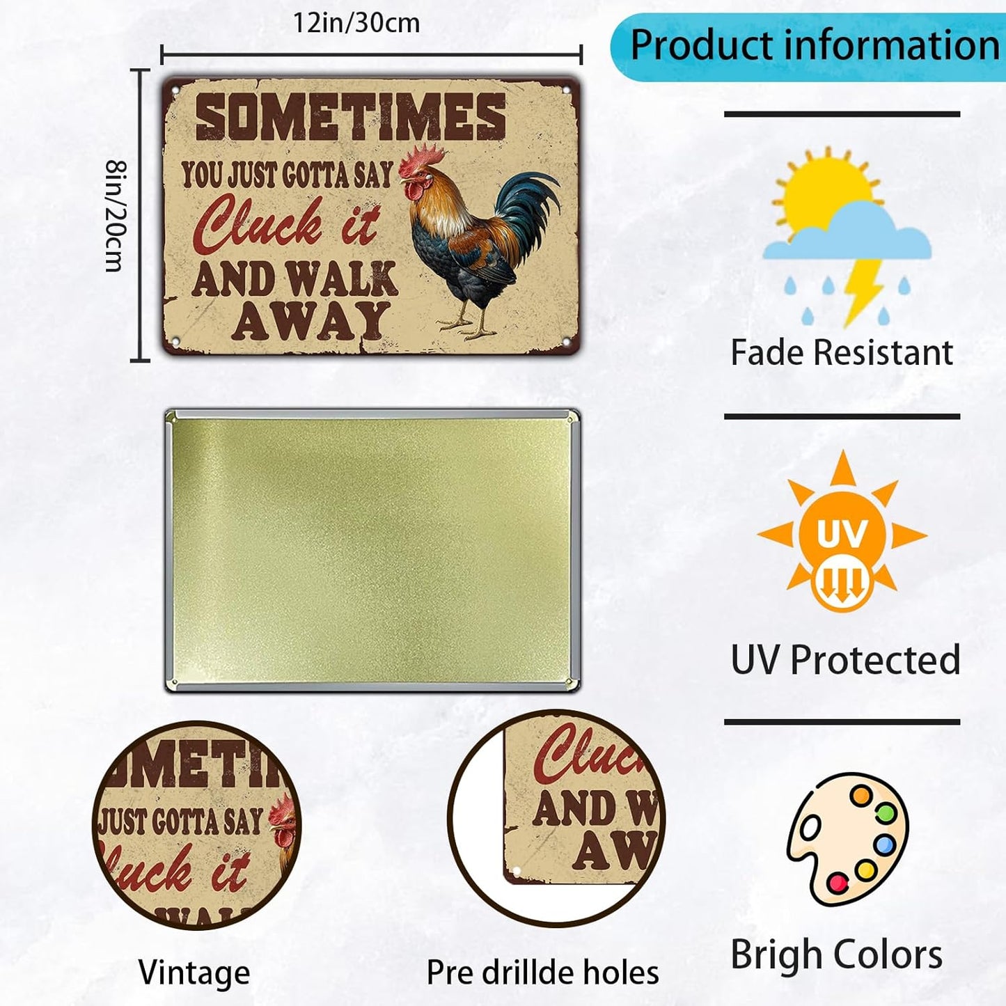 Chicken Farm Metal Tin Sign Chicken Cluck It Iron Sign Home Kitchen Wall Decor 12x8 Inch Funny Plaque