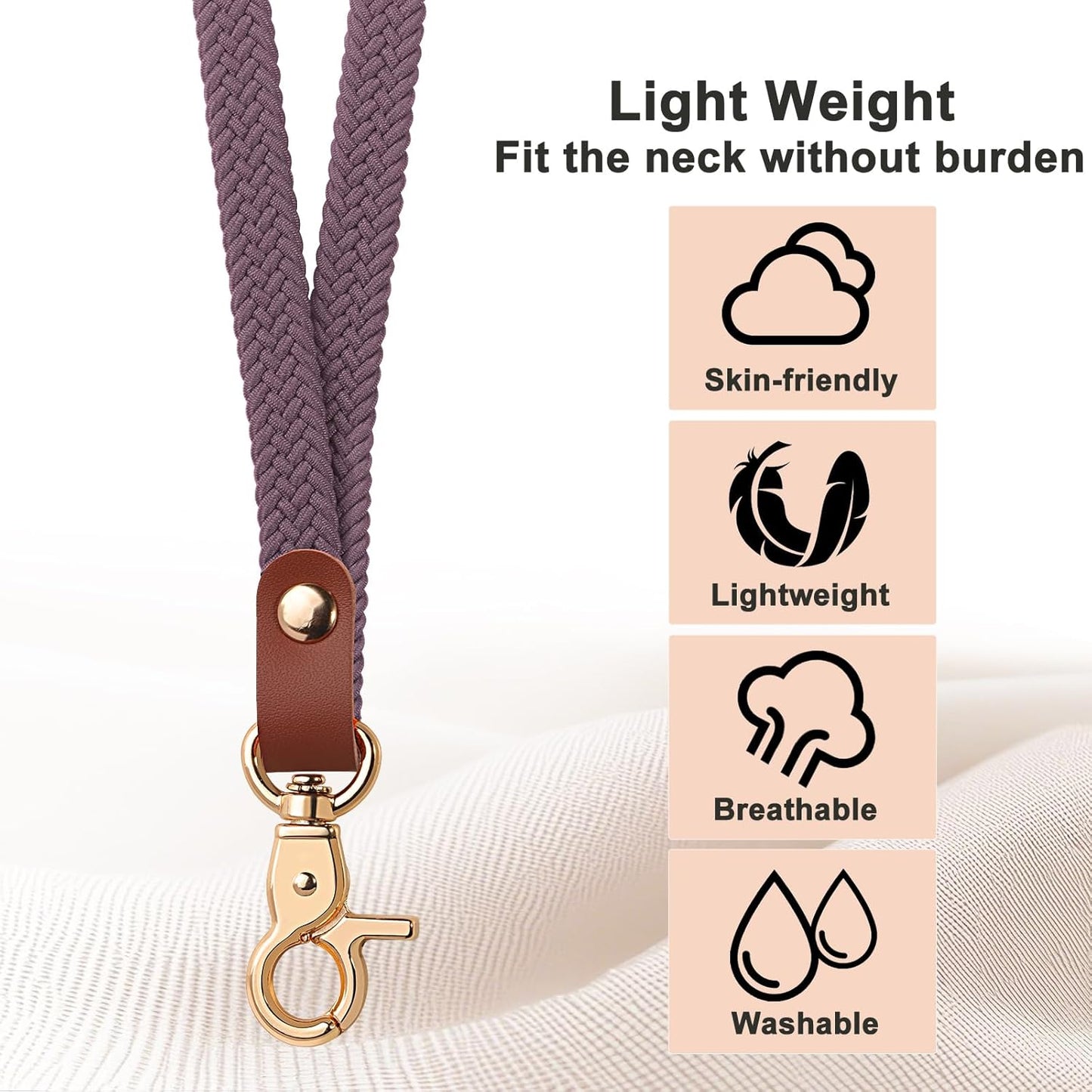 Fishent Stretchy Thin Lanyards for Keys ID Badges, Cute Long Teacher Neck Key Lanyard Keychains for Women Men Wallet Phone(Smoky Violet)