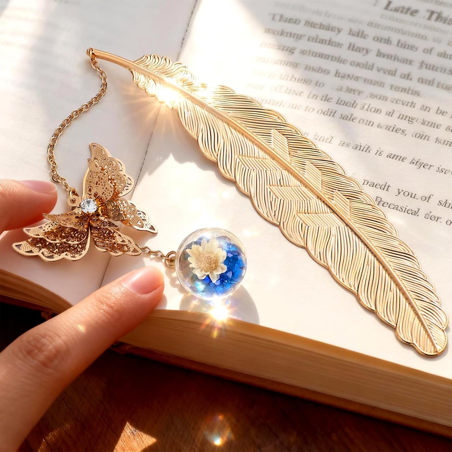 Metal Feather Bookmark with Butterfly Charm – Christmas Gifts for Women, Teachers & Book Lovers – Stocking Stuffers, Secret Santa, Birthday & Holiday Gift Box