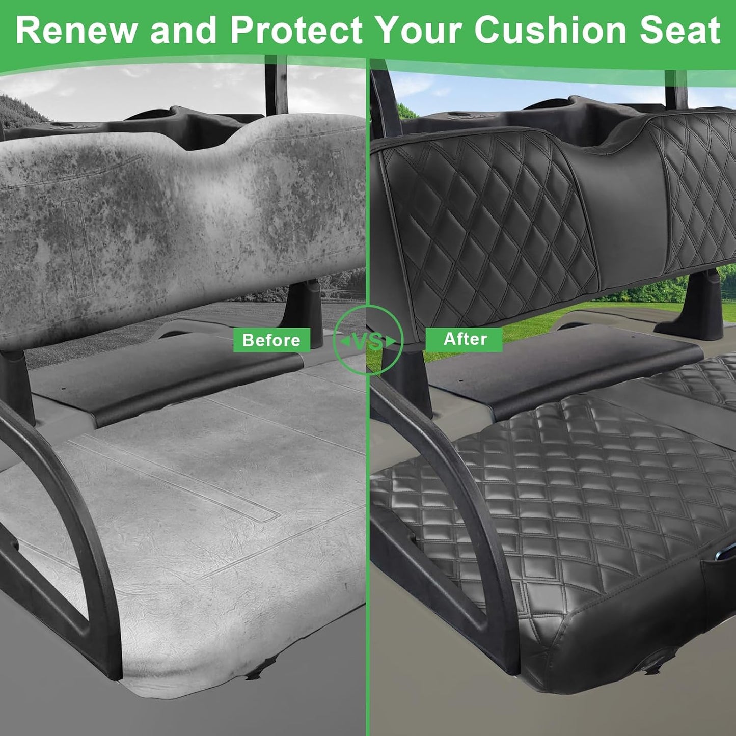 EZGO RXV Seat Cover, Golf Cart Front Seat Cover Fit for EZGO RXV OEM Ordinary Seat Cushion, Thick Vinyl Leather Comfortable/Breathable, No Need Any Tools or Detaching Armrests