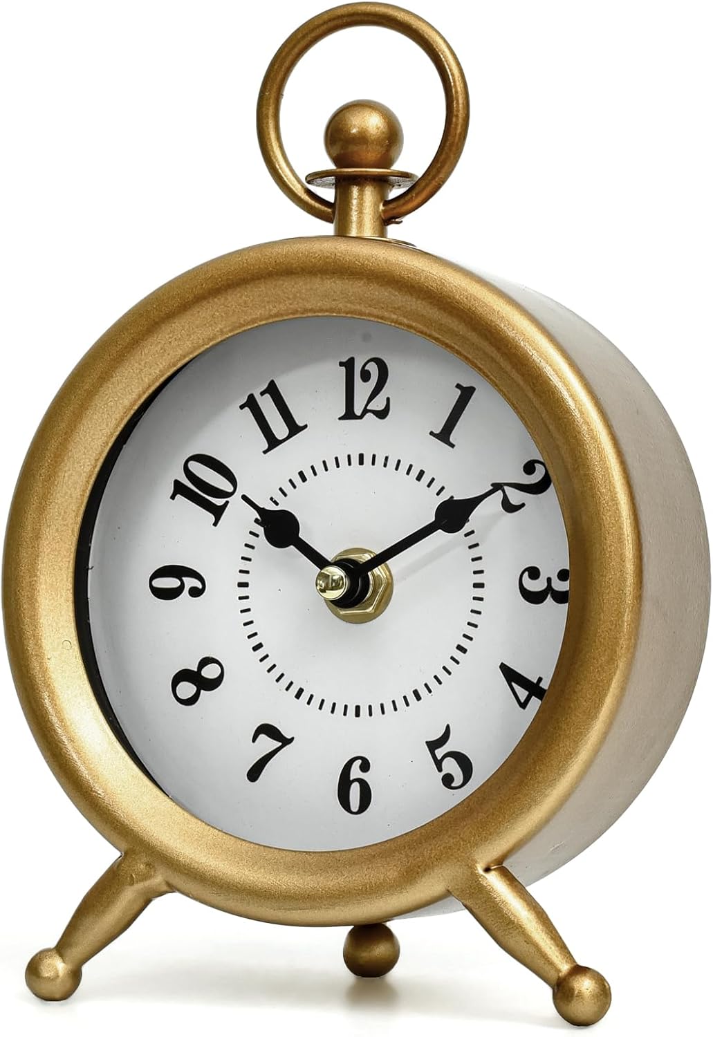 Small Gold Desk and Shelf Clock, 4.7*7.3 Inch Retro Elegant Tabletop Clock with Glass Cover, Silent Non-Ticking Battery Operated Decorative Clock for Living Room, Office, Bedroom, Gift Idea