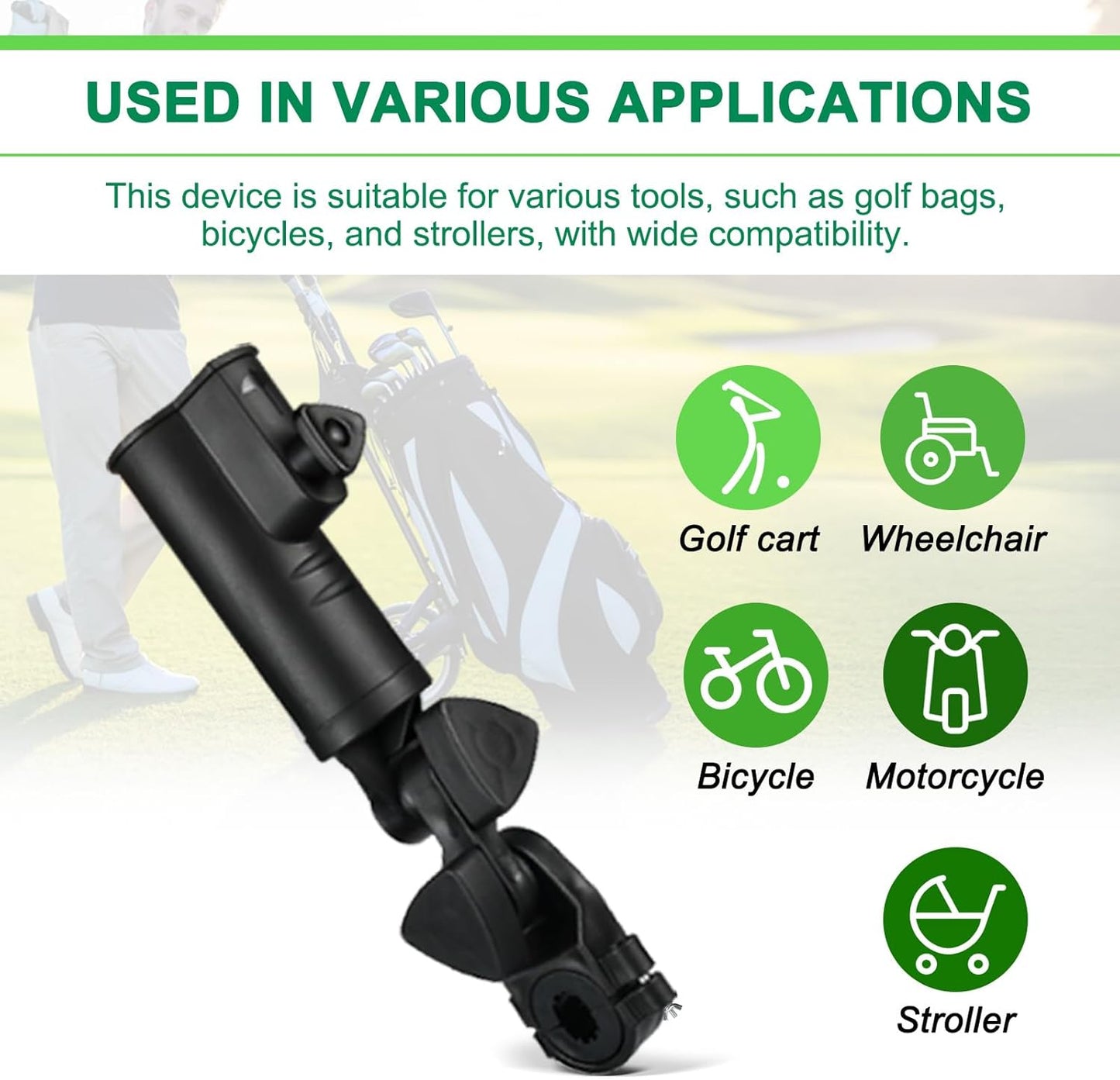 Golf Push Cart Umbrella Holder 180 Degrees Adjustable Golf Trolley Umbrella Holder, Universal Umbrella Stand Attachment for Golf Cart/Stroller/Wheelchair/Bike