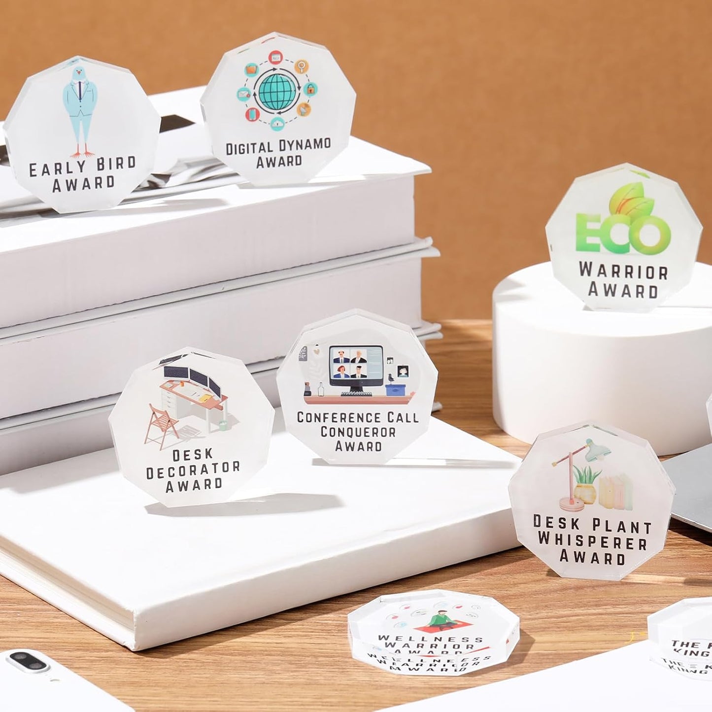 30 Pcs Funny Trophy Awards Gifts Bulk Christmas Small Clear Acrylic Team Reward Medallions for Employee Staff Appreciation Coworker Teacher Nurse Office