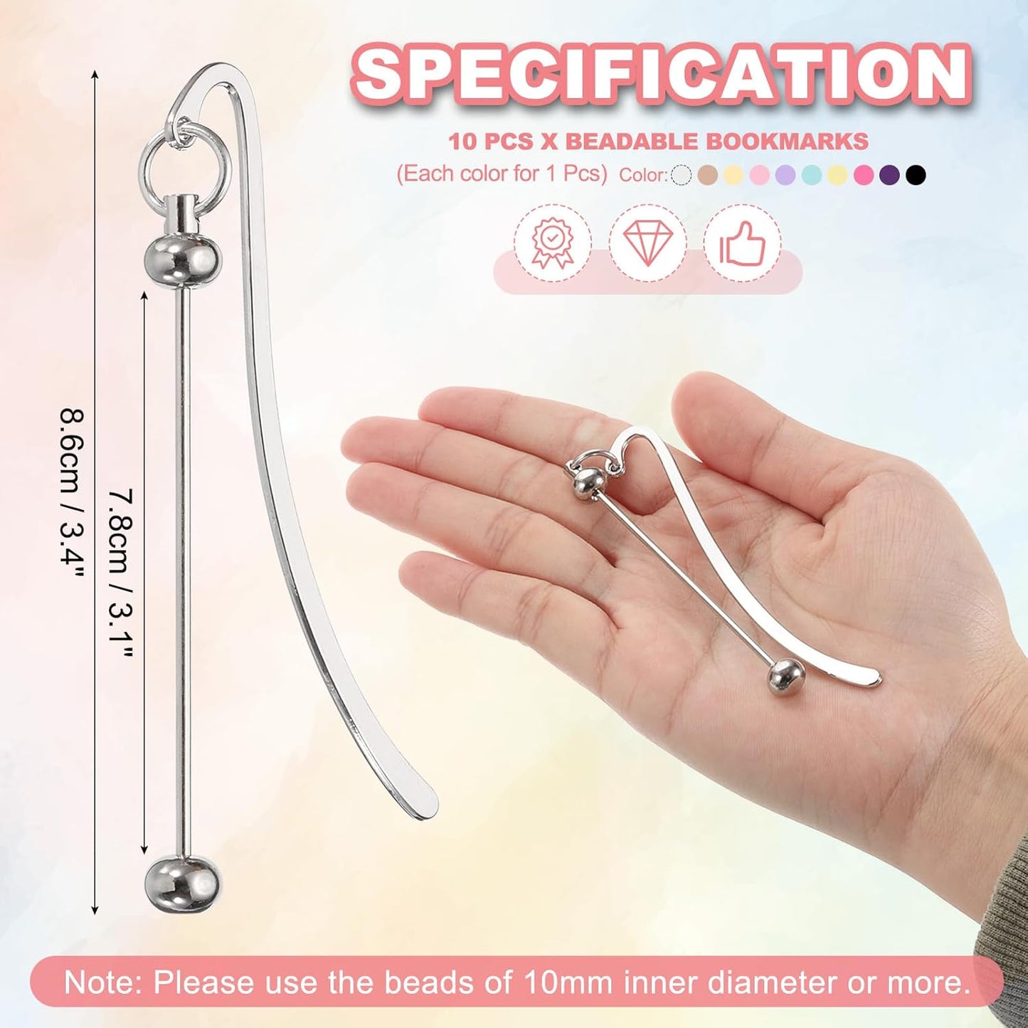 PATIKIL Beadable Bookmarks, 10 Pcs Beaded Bookmark DIY Metal Blank Bar Bulk for Bookmark DIY Making Craft, Beading Pendant Charm, Multicolored