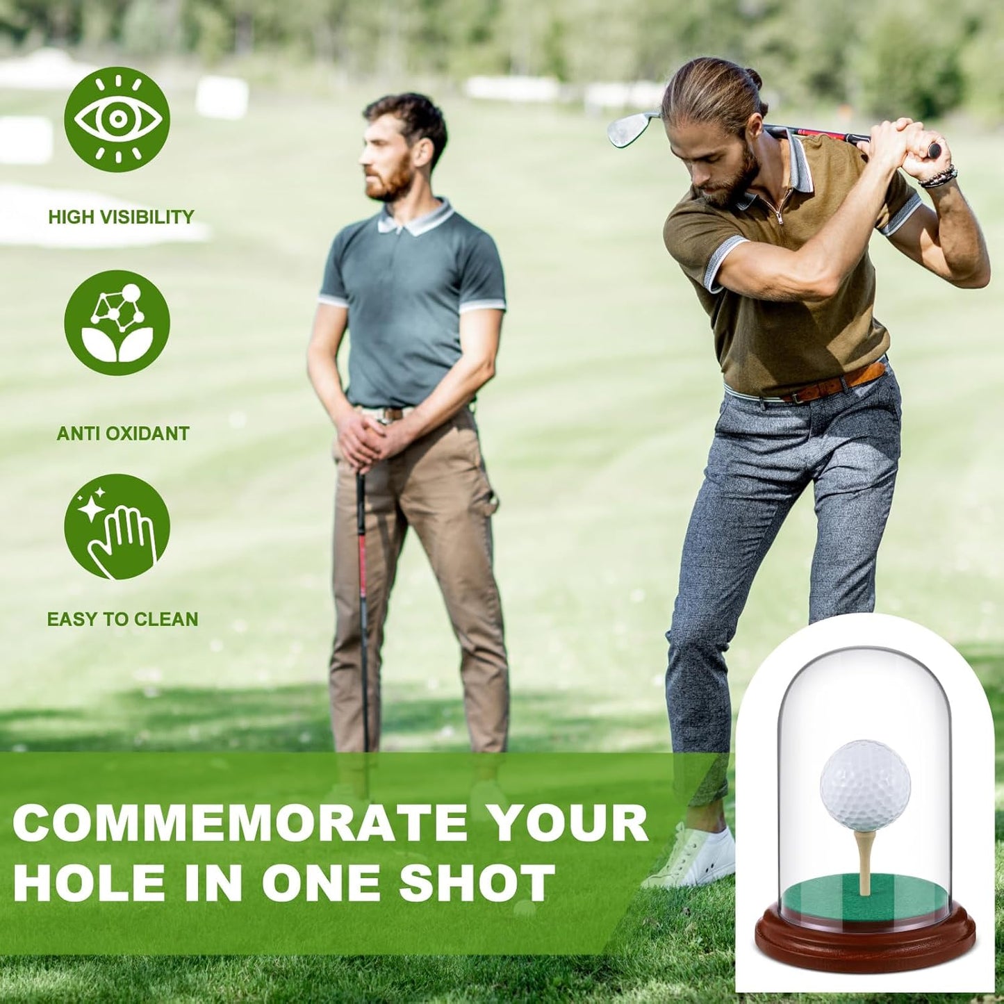 Golf Ball Display Case Hole in One Acrylic Golfball Memorabilia Display Holder with Wood Base Clear Dust Protection Transparent Storage Box for Single Golfball Baseball Case(Mahogany)